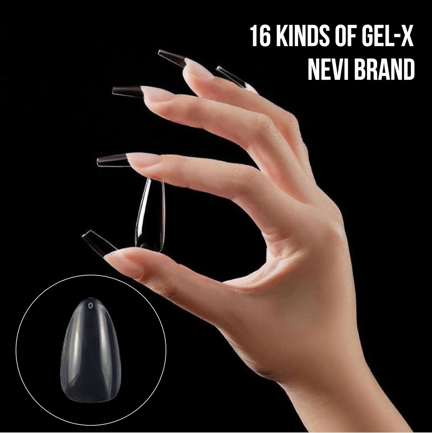 Nail Gel-X – Juego de puntas cortas de aguja natural NeVi USA de calidad premium, 600 puntas en 12 tamaños, kit completo de extensión de uñas de