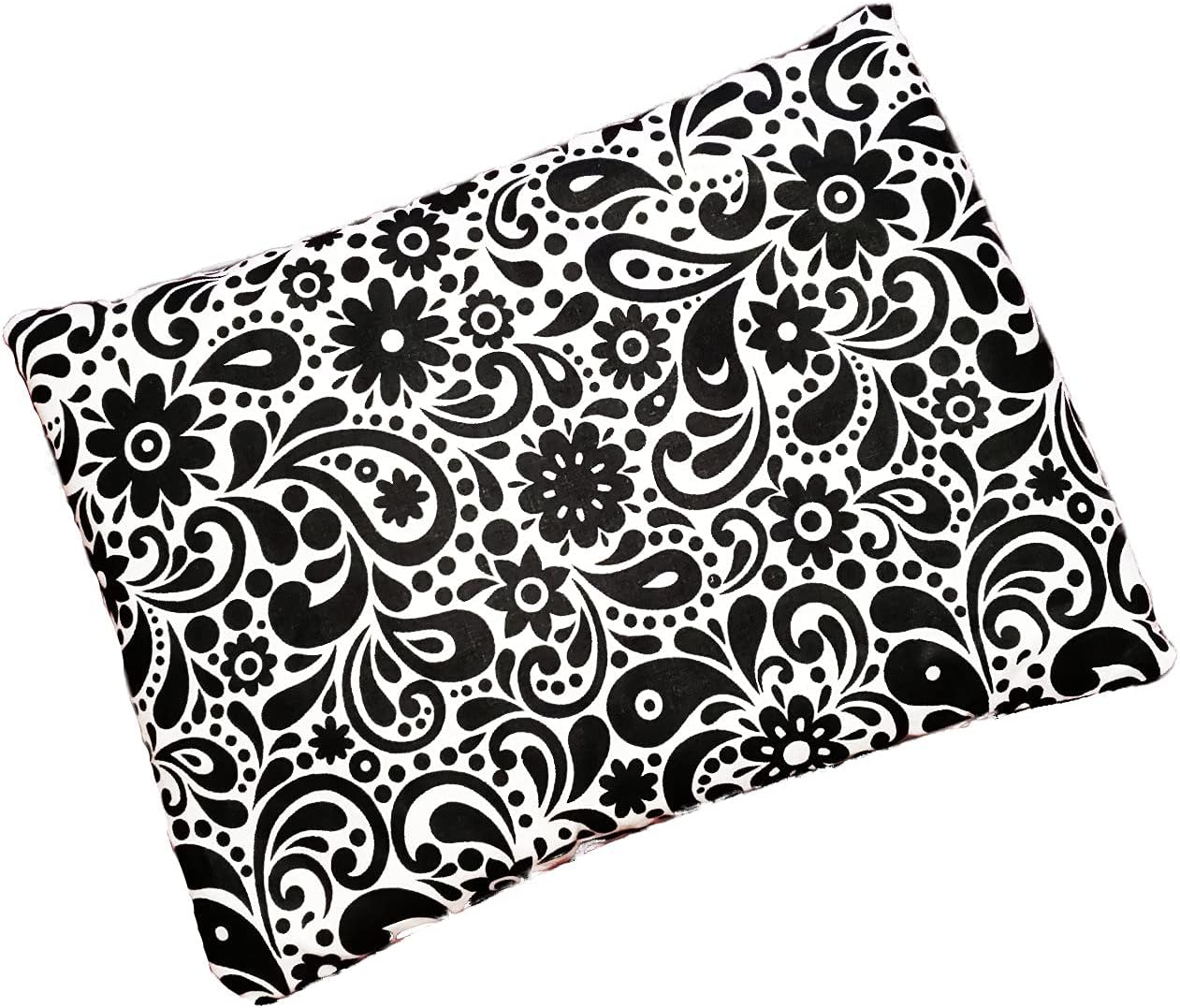 Almohadilla térmica rellena de maíz para microondas y paquete fríofunda lavable 100% algodón (bandana – blanco y negro, 7.5 pulgadas de ancho x 11
