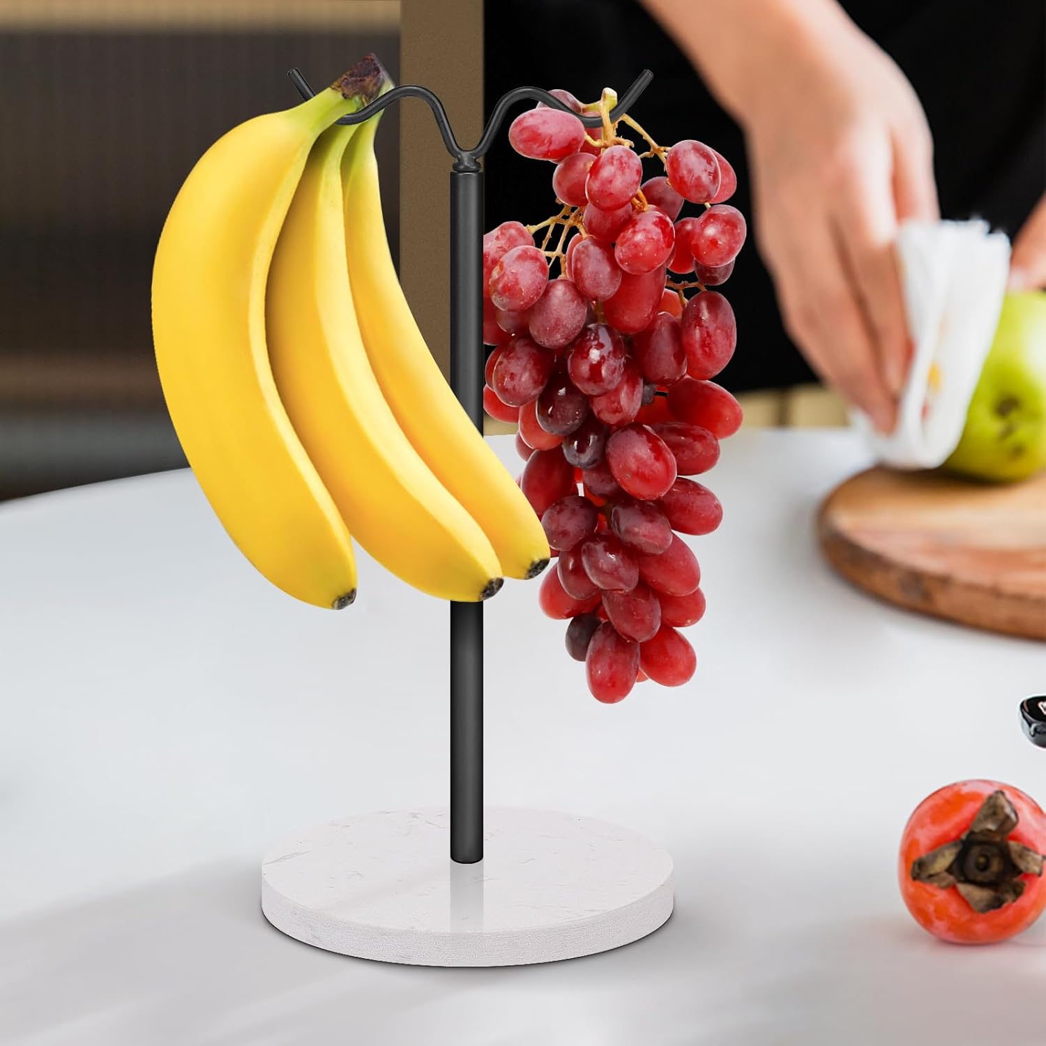 Soporte de plátano de pie con base de mármol, gancho de plátano para encimera de cocina, estantes de frutas resistentes y equilibrados con