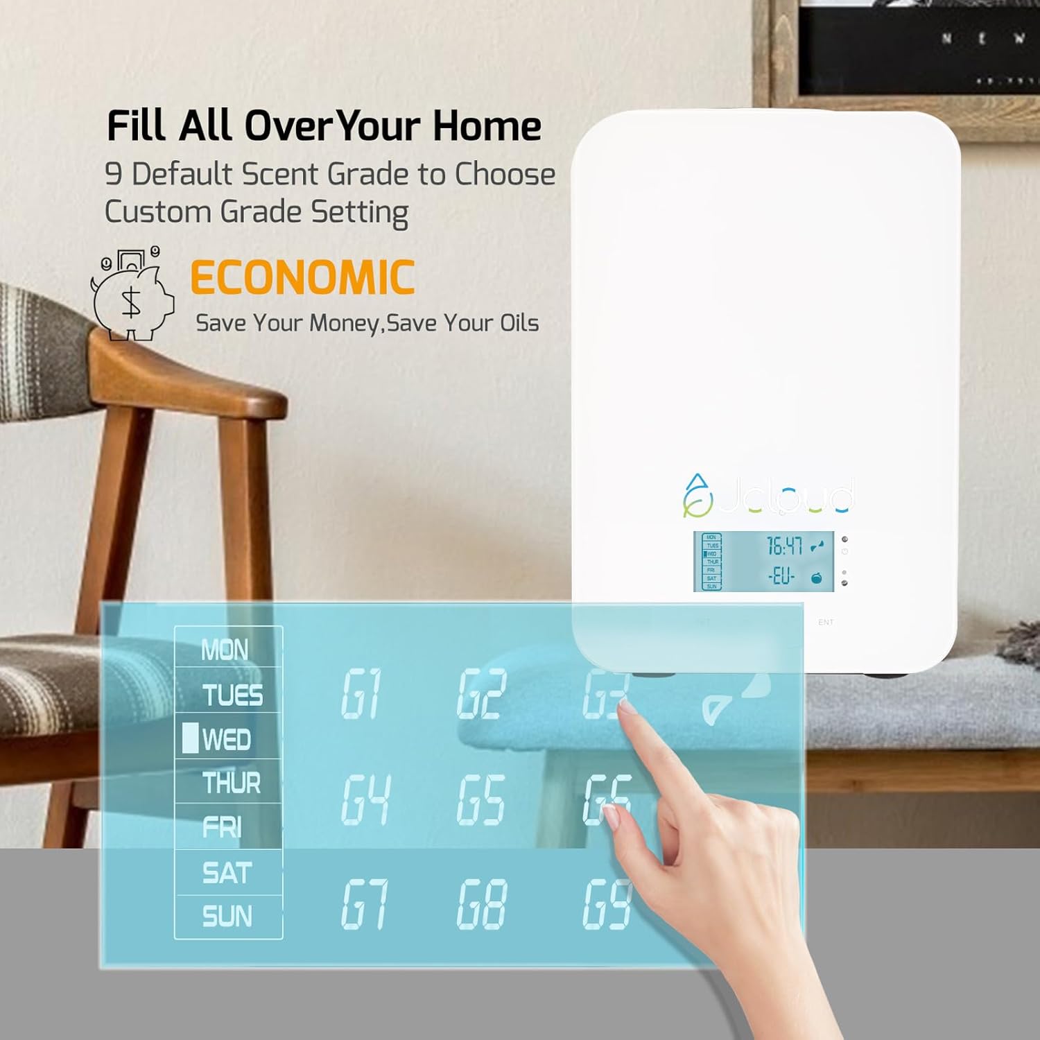 JCLOUD Máquina de aire inteligente de aroma para el hogar con brisa primaveral inspirada en los aceites esenciales de hotel InterContinental de 3.4