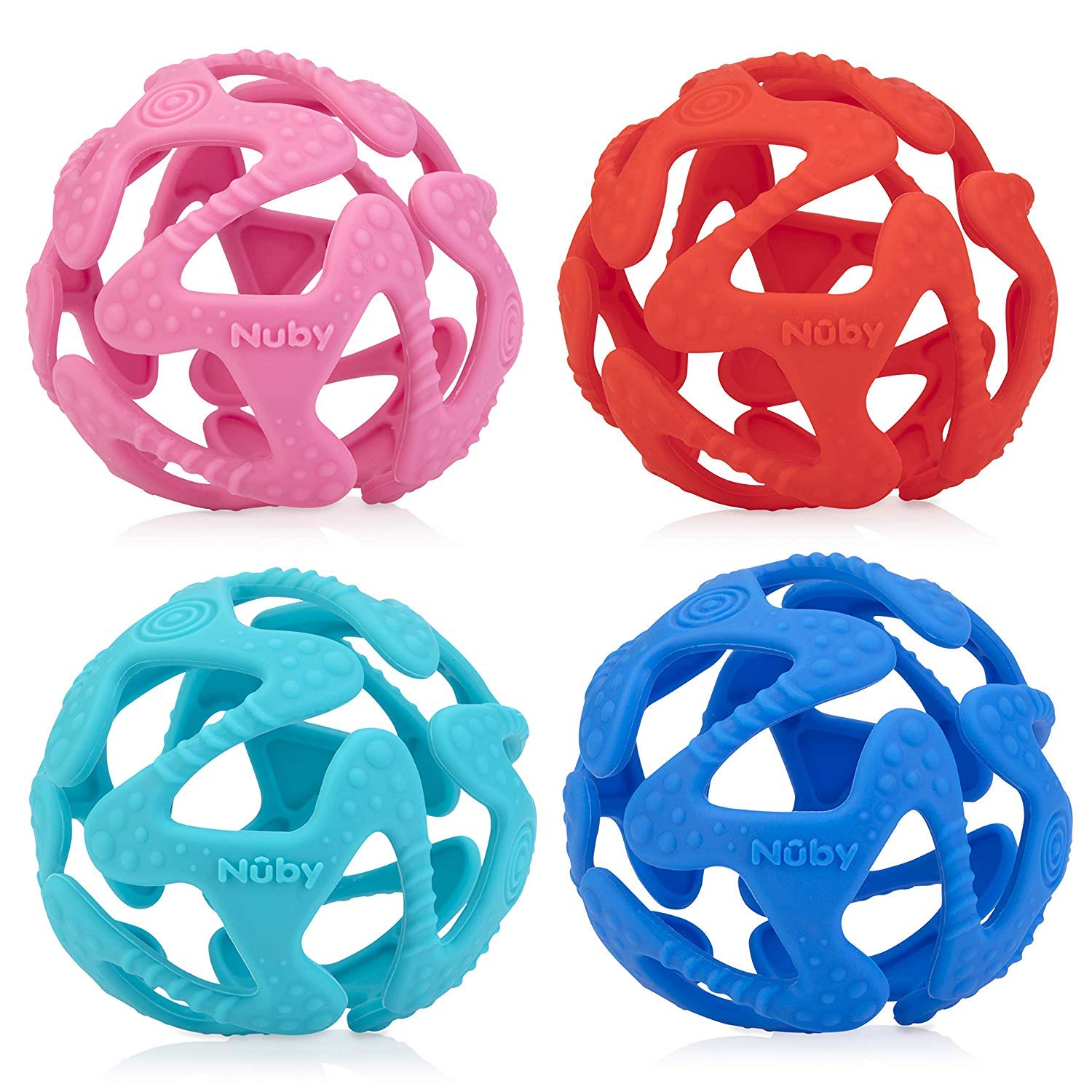 Nuby 100% silicona Tuggy bola mordedora, 6 meses + (Aqua)