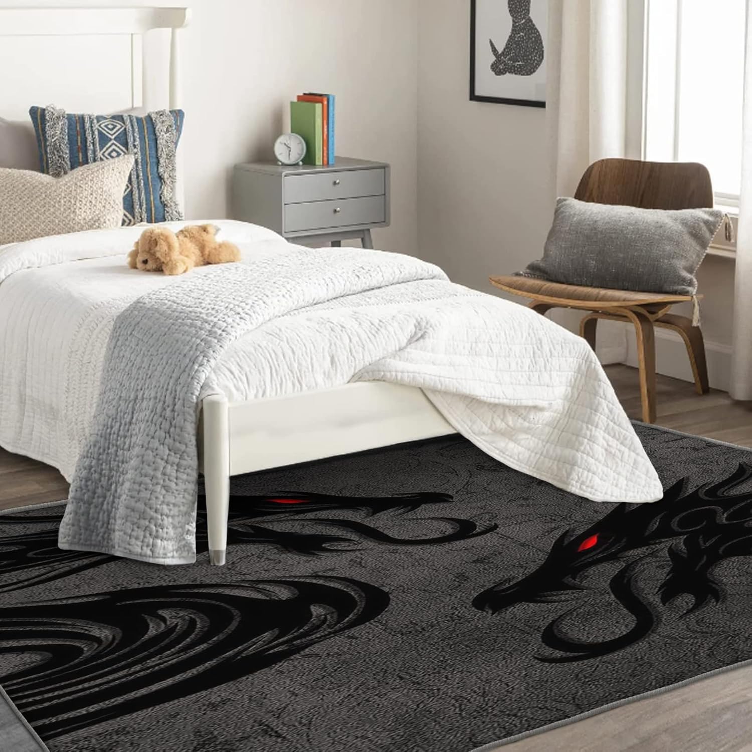 Alfombra de dragón chino de 3 x 5 pies, alfombras de fantasía para dormitorio, sala de estar, alfombra oriental, lavable, antideslizante y suave,