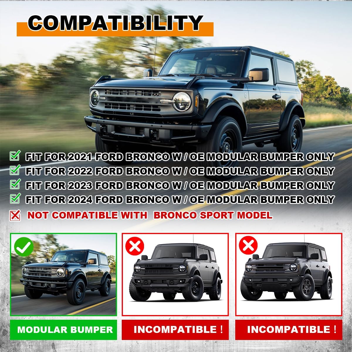 ROXX Bull Bar – Protectores de cepillo para Ford Bronco 2021-2023 con modelo de parachoques delantero modular de fábrica, no para el modelo Bronco