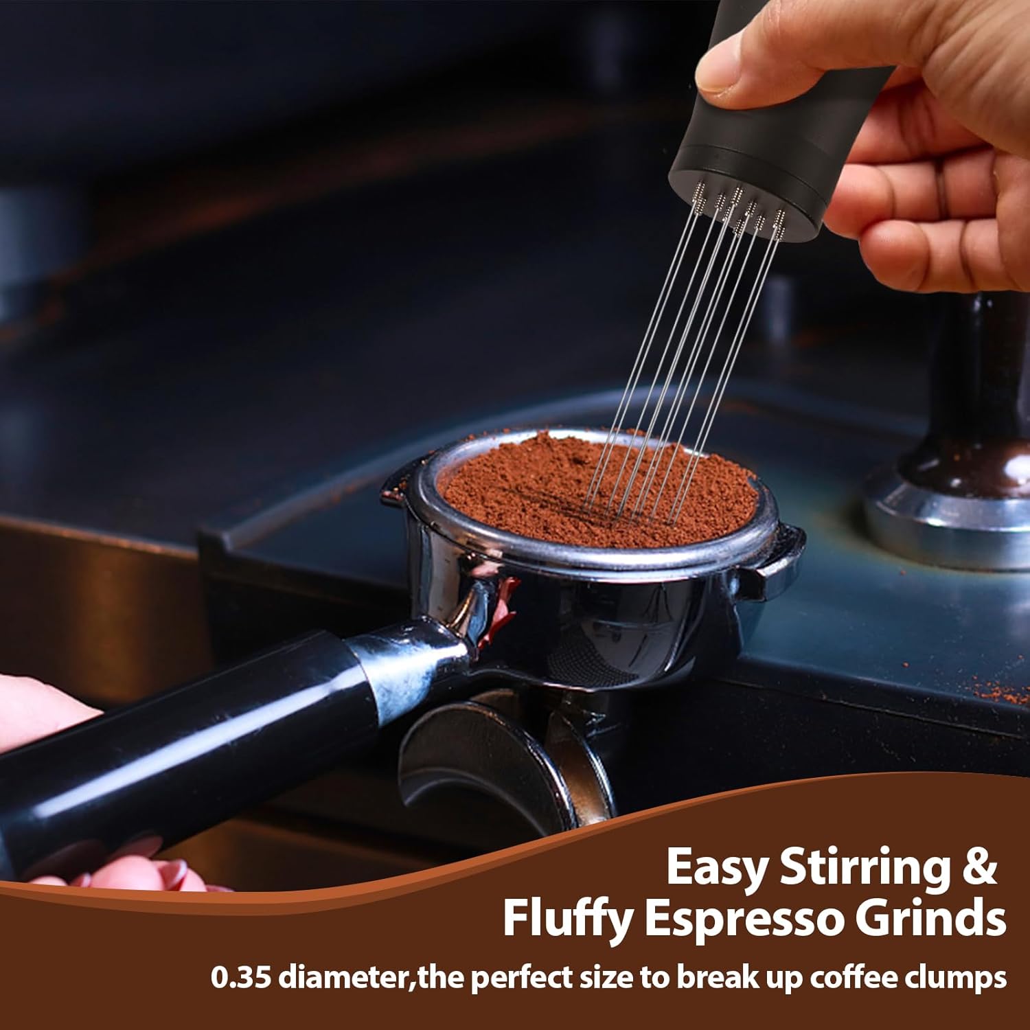 2 en 1 herramienta WDT mejorada Espresso con base de ondulación de café, juego de herramientas de distribución de expreso, 10 agujas de acero
