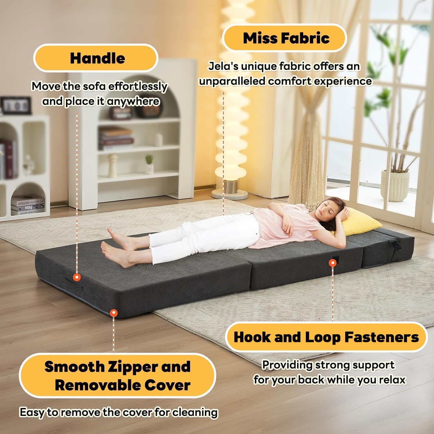 jela Colchón plegable para sofá cama, tela de lujo, sofá cama, colchón de piso, sofá plegable para habitación de invitados, sala de estar (83 x 33