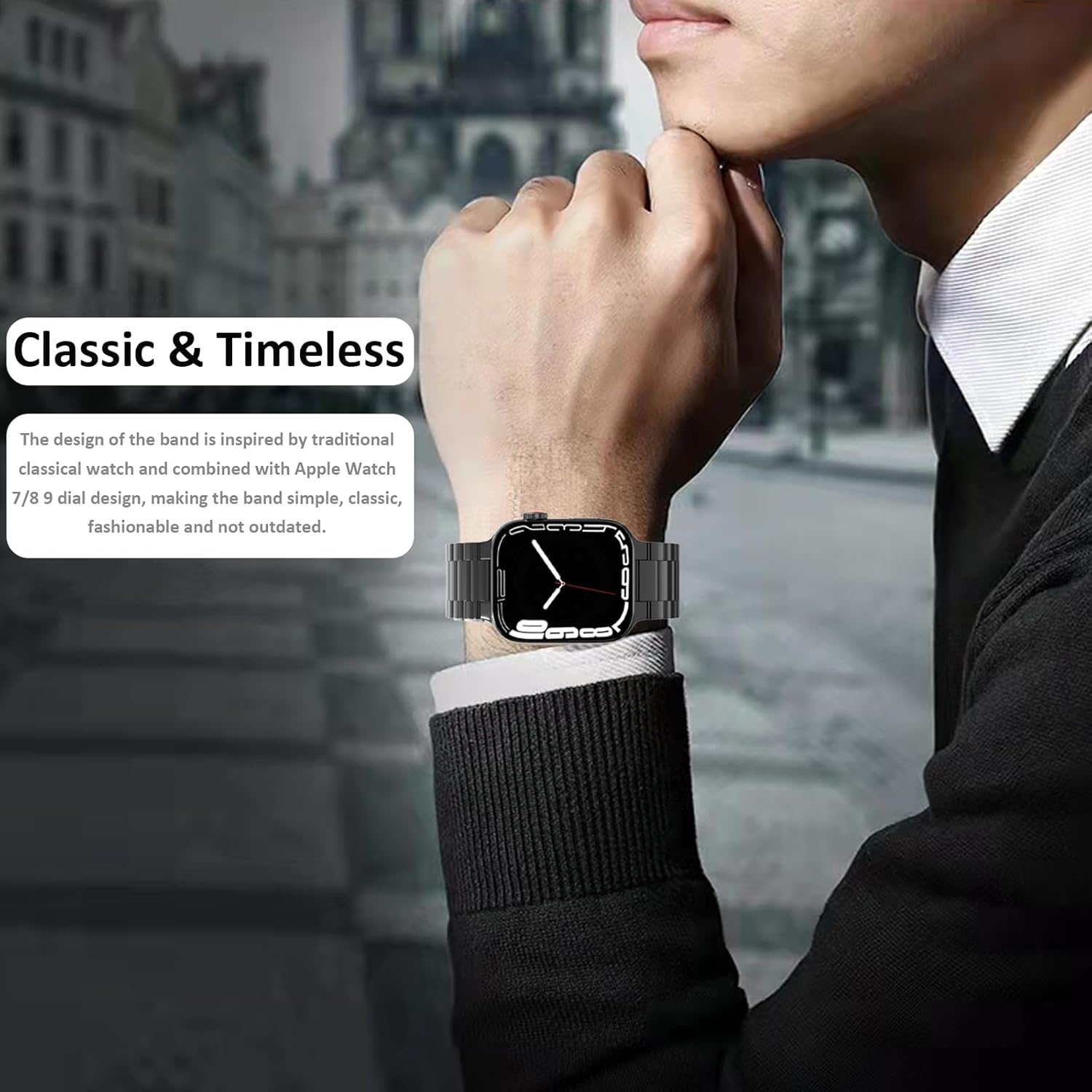 Miimall Correa de acero inoxidable compatible con Apple Watch Series 7 de 1.614in, con funda, carcasa delgada y rígida de policarbonato para Apple