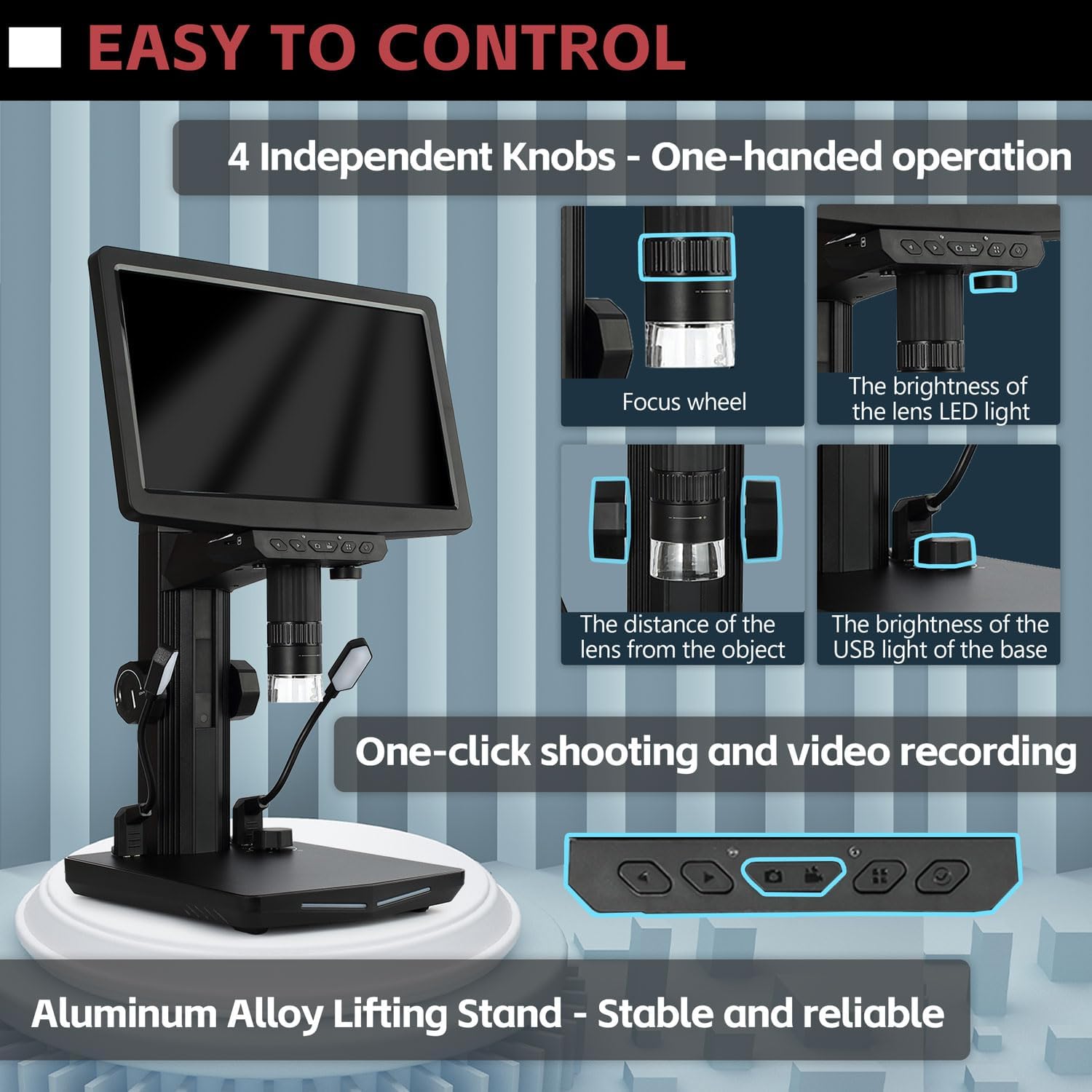 Microscopio digital HDMI, pantalla de 10.1 pulgadas, microscopio de moneda 1600X, imagen de video 1440P de 48 MP, aumento recargable para adultos,