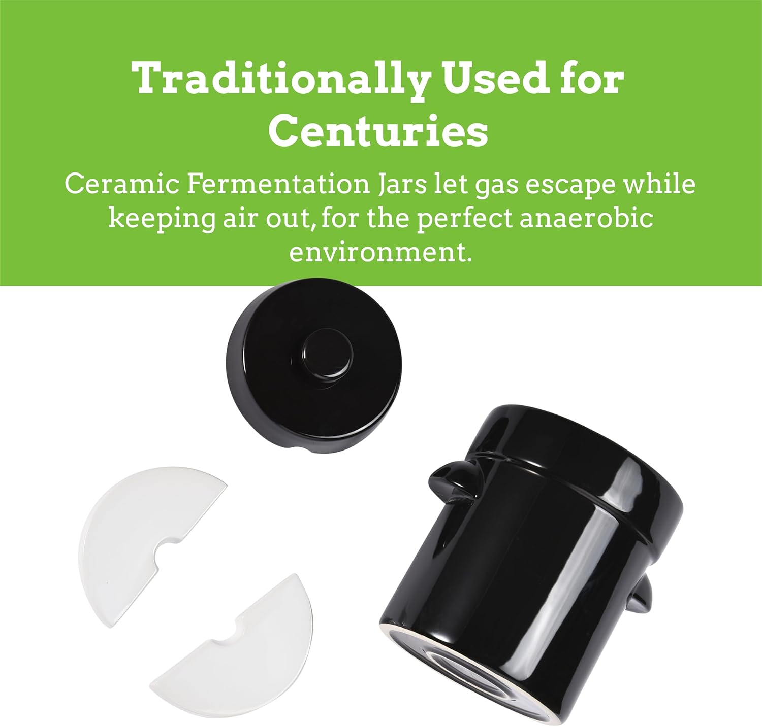 Nourished Essentials Tarro de fermentación – Chucrut, Onggi, contenedores de kimchi – Cerámica fermentadora con tapa y pesos – Cerámica para vinagre