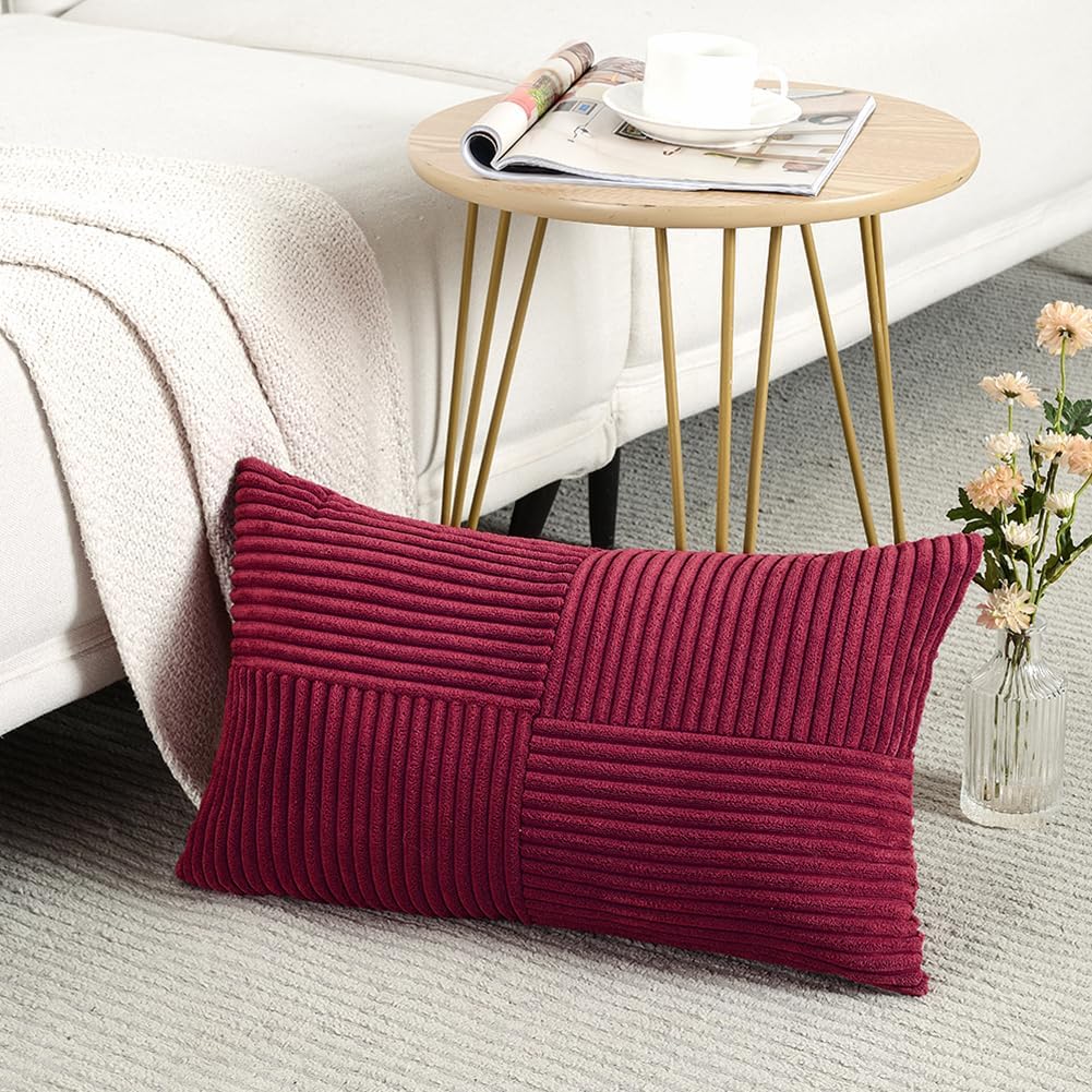 Fancy Homi Fundas de almohada decorativas lumbares color burdeos de 12 x 20 pulgadas para sala de estar, sofá cama, decoración bohemia para el