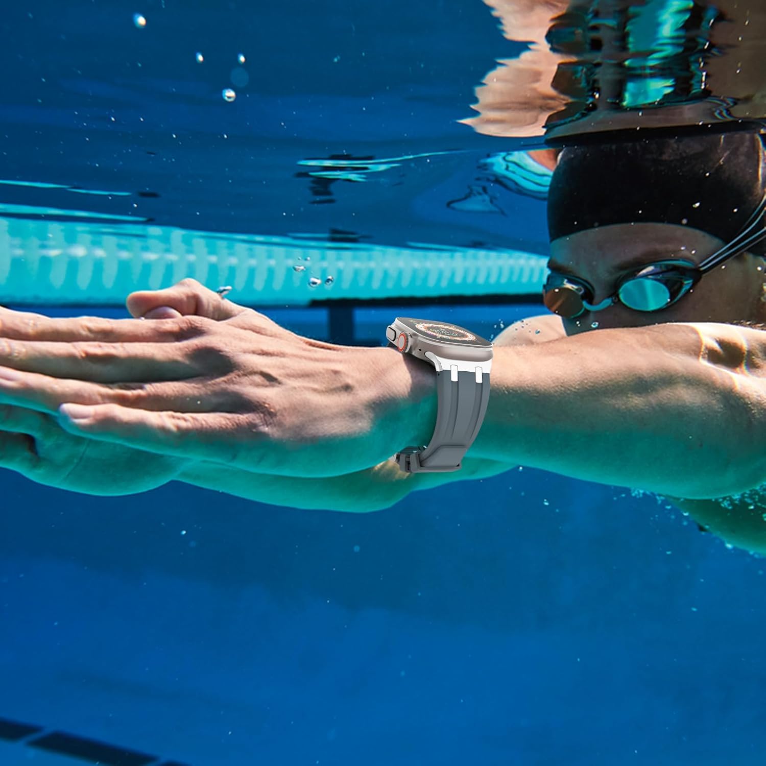 NewWays Correa para Apple Watch Ultra Band de 1.929 in, 1.772 in, 1.732 in, 1.654 in, 1.614 in, 1.575 in, 1.496 in, para hombres, correa de goma de