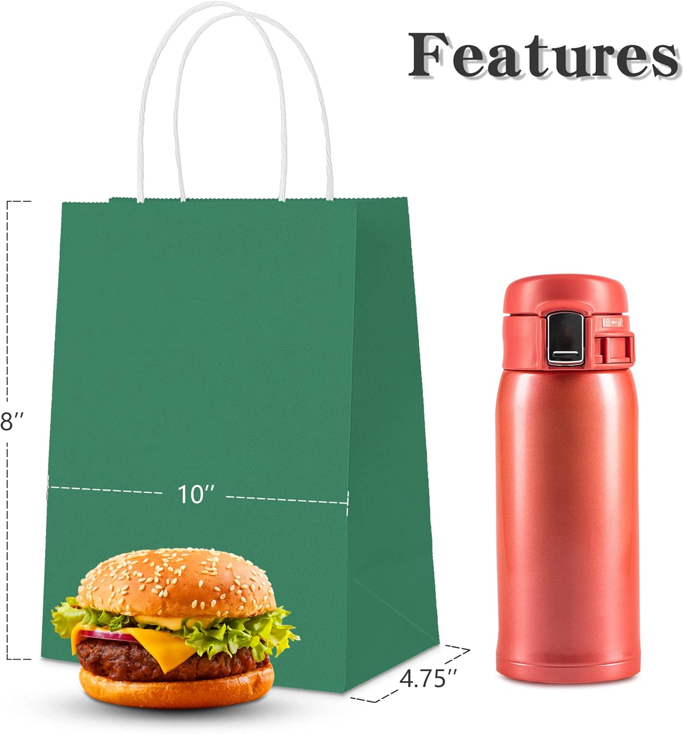 Green Gift Bags with Handles, 25PCS 8 x 4.75 x 10 inchs, Gift Bags Medium Size for Shopping, Packaging, Wedding, Retail, Party