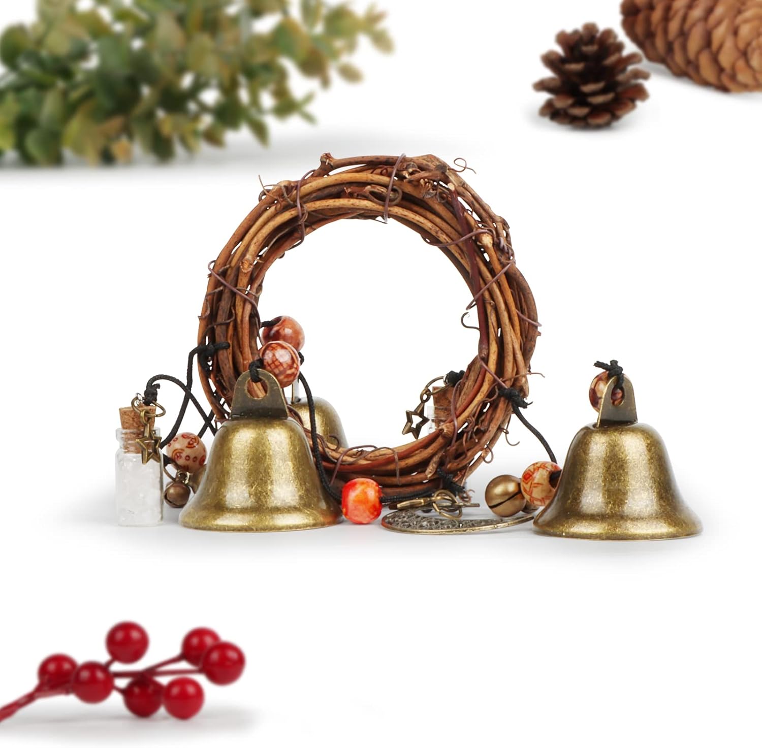 Campanas de bruja para protección del hogar, decoración pagana para atraer positivos y expulsar negativos, campanas de Navidad plateadas colgantes,