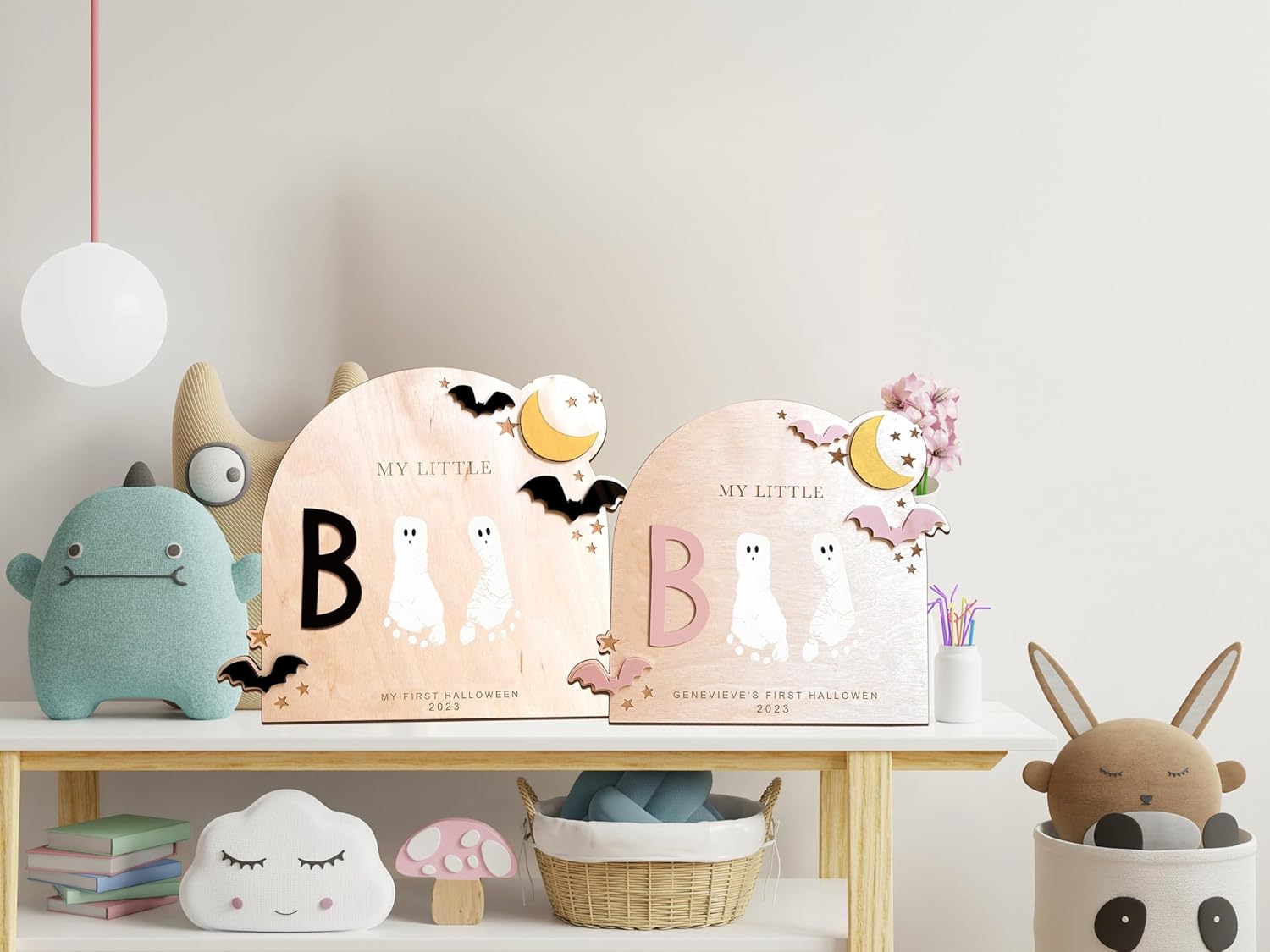 Arte de huella de Halloween personalizado, primer recuerdo de Halloween del bebé, regalo para mamá, manualidades de Halloween para niños, letrero de