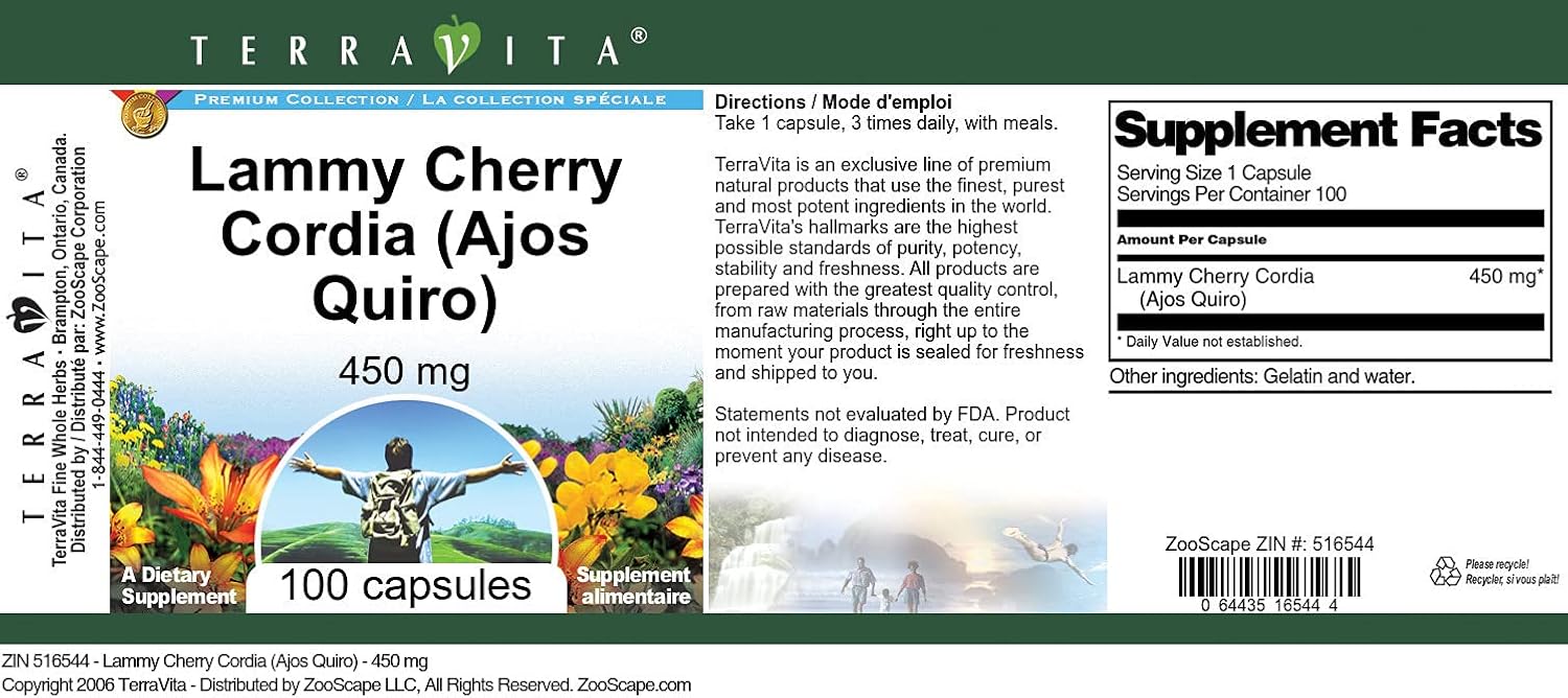 Terravita Lammy Cherry Cordia (Ajos Quiro) – 450 mg (100 Cápsulas, ZIN 516544)