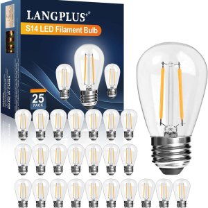Paquete de 25 bombillas LED S14 de vidrio de 2 W para cadena de luces de repuesto para exteriores, base de tornillo mediano E26, bombillas LED Paquete de 25 bombillas LED S14 de vidrio de 2 W para cadena de luces de repuesto para exteriores, base de tornillo mediano E26, bombillas LED