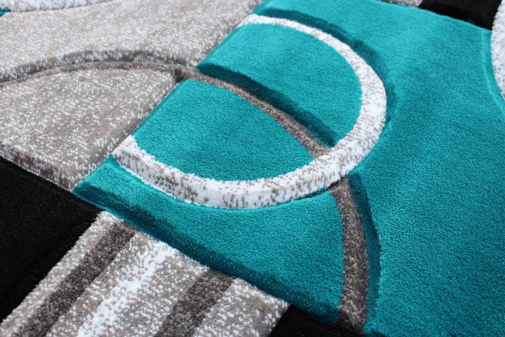 Masada Rugs Sophia Collection – Alfombra de área tallada a mano, moderna, contemporánea, turquesa, gris, negro (2 pies 8 pulgadas x 10 pies)