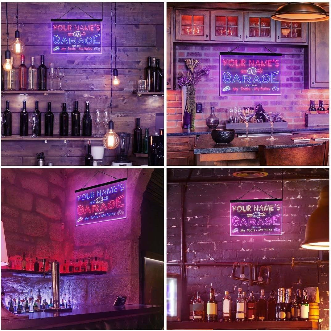 ADVPRO Letrero de luz de neón LED tricolor personalizado de garage, una decoración artística grabada en 3D  Personalizar nombre Fecha Texto Cita