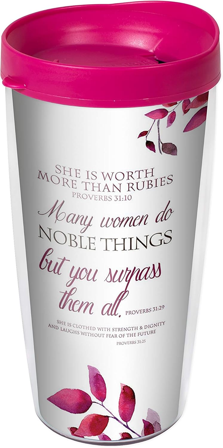 Elanze Designs Proverbs 31 Woman Worth More than Rubies – Taza de 16 onzas con tapa