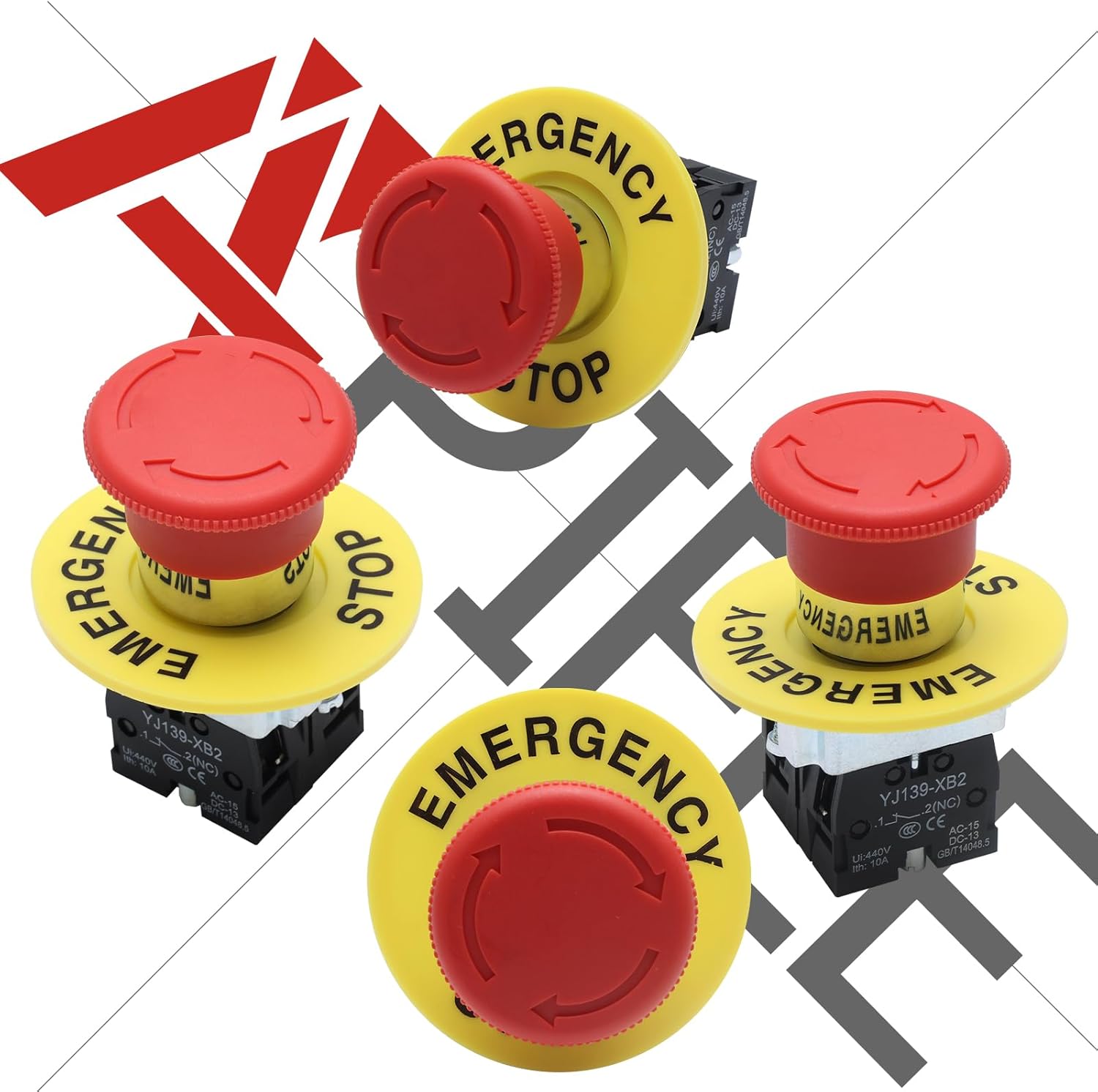 APIELE Interruptor de botón de parada de emergencia de 0.866 in 2NC de hongo rojo 600V 10 Amp XB2-02ZS