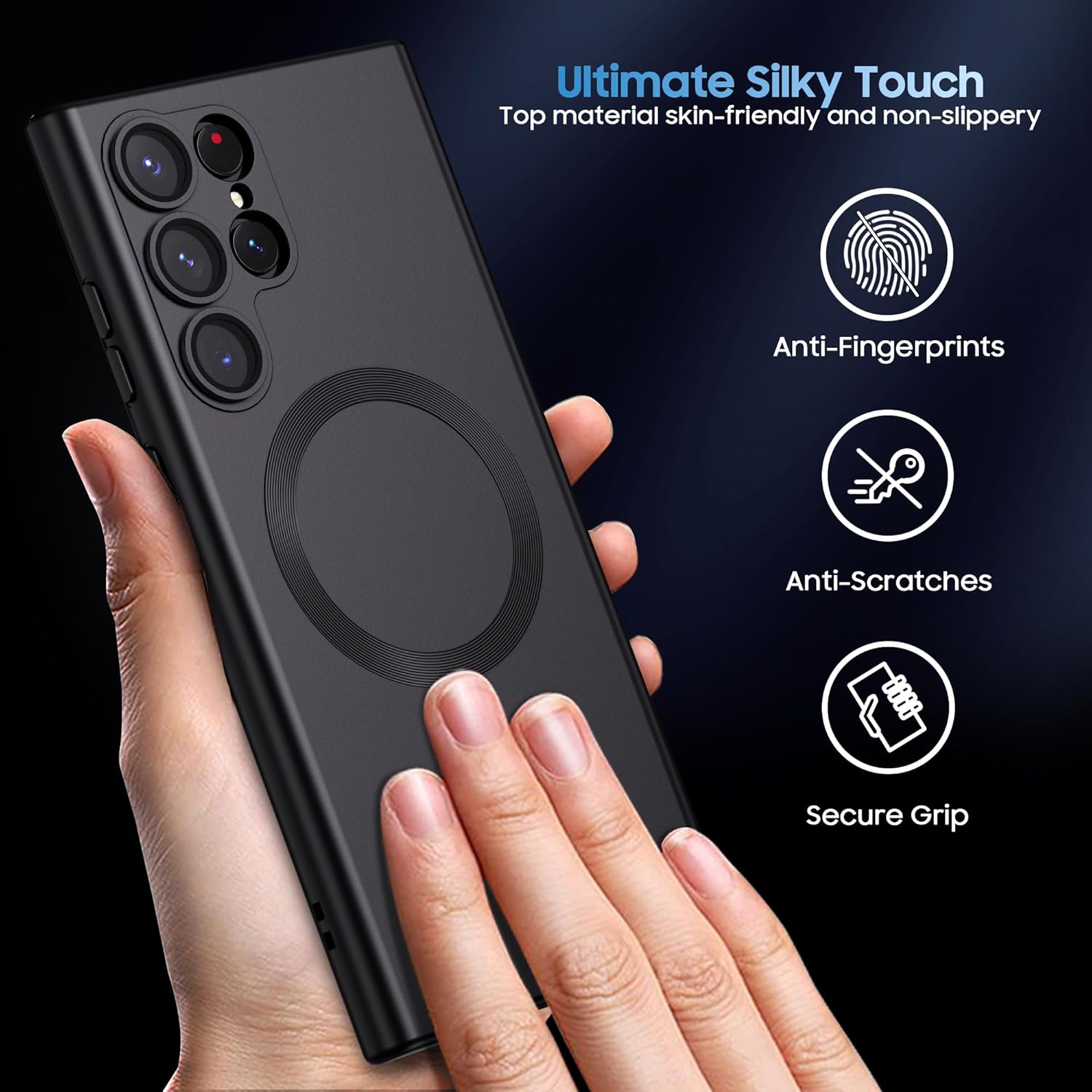 Funda mate para Samsung Galaxy S22 Ultra, compatible con MagSafe, funda magnética delgada con protector de lente de cámara integrado, carcasa a