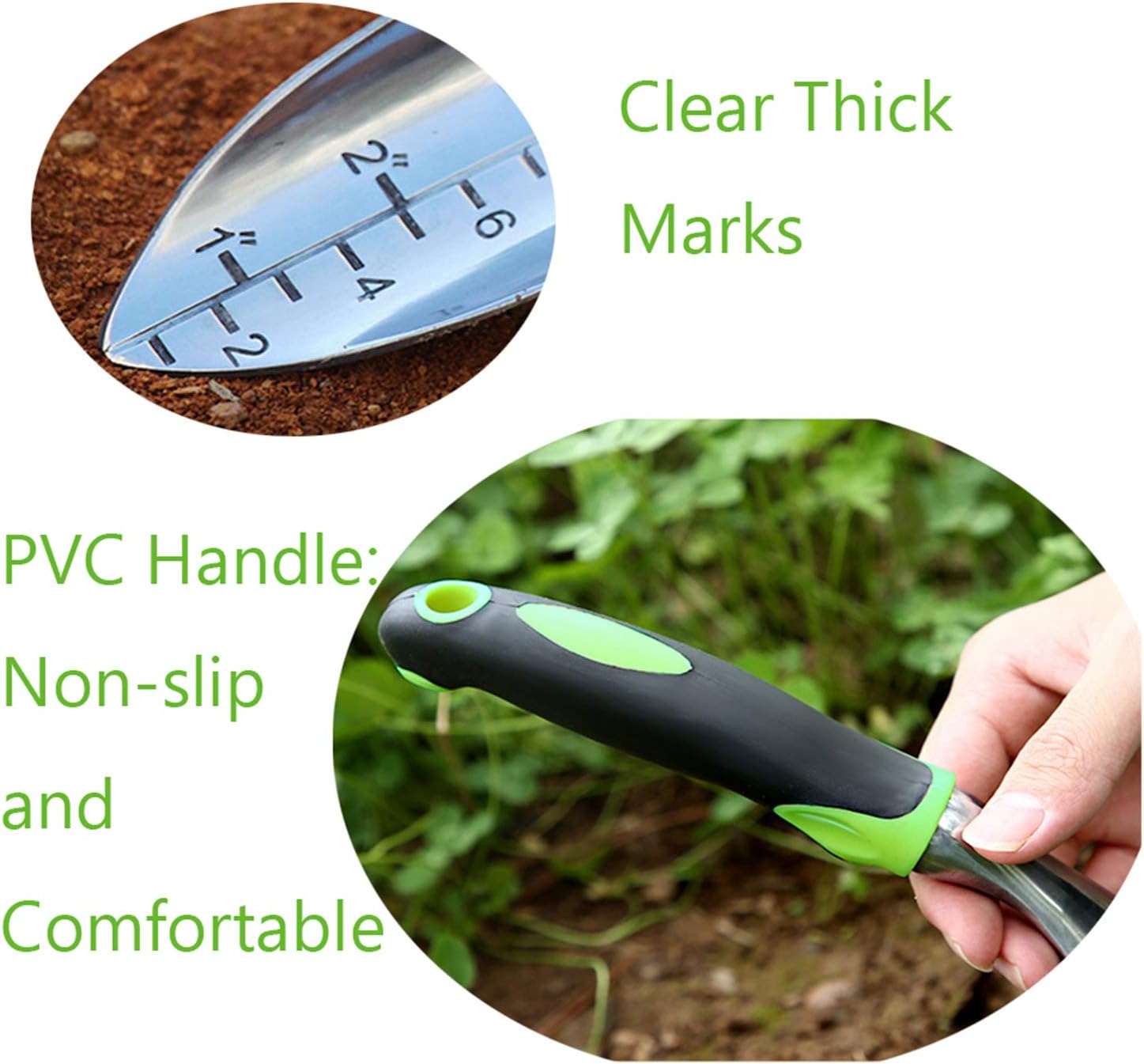 Paleta de jardín y pala ancha de mano puntiaguda con mango ergonómico antideslizante de goma suave para plantar, trasplantar, deshierbar, mover y