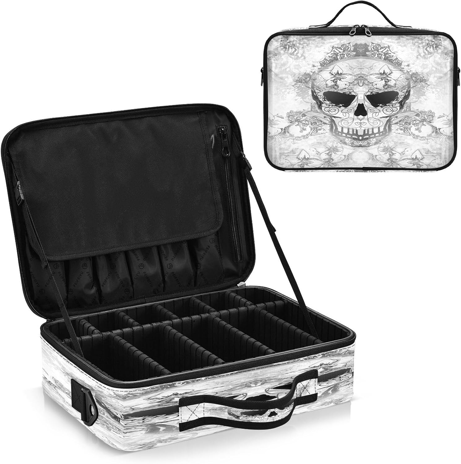 Day Dead Skull Happy Halloween Floral Ornament cosmetic drawstring bag travel make up makeup bag zipper makeup bag with dividers neceser de viaje
