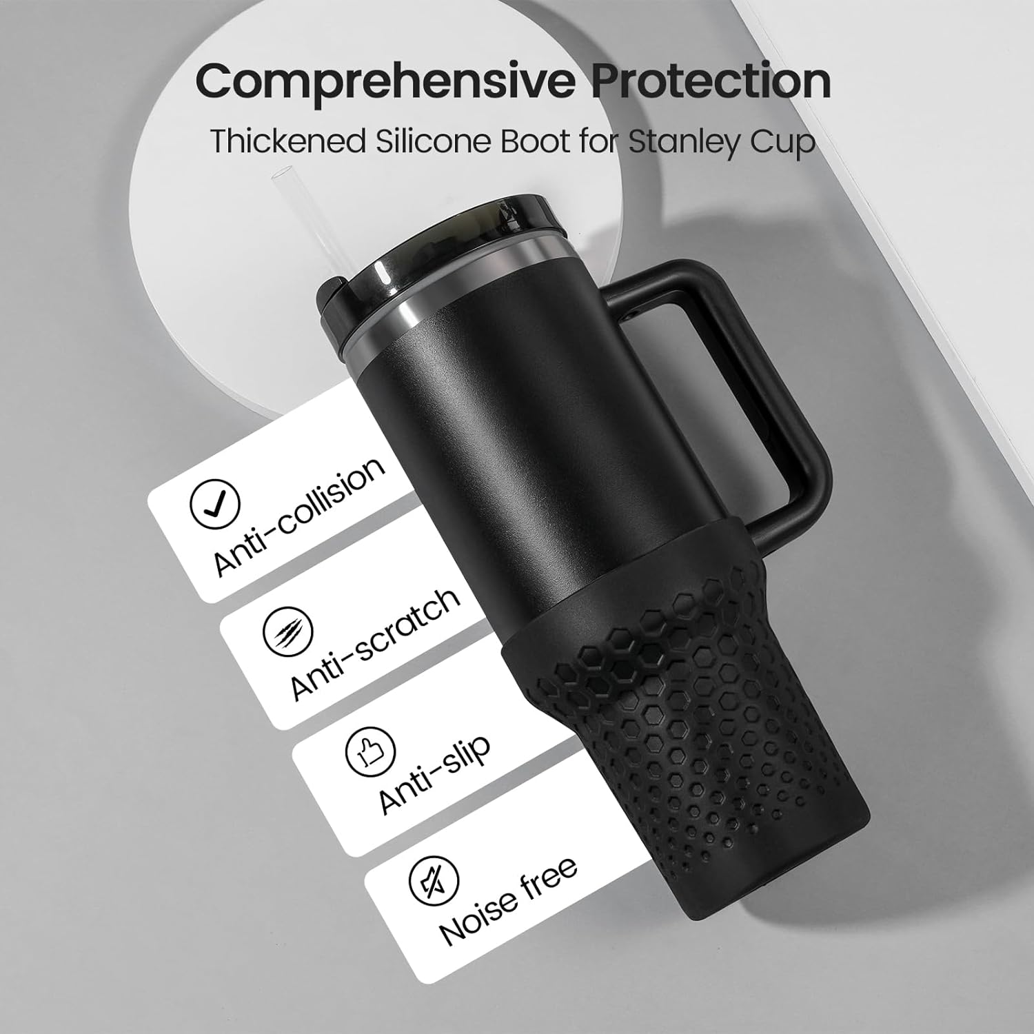 Funda de silicona para Stanley Cup de 30 onzas  20 onzas, funda negra para botas con accesorios Stanley H2.0 y Quencher Adventure Tumbler (negro, 30