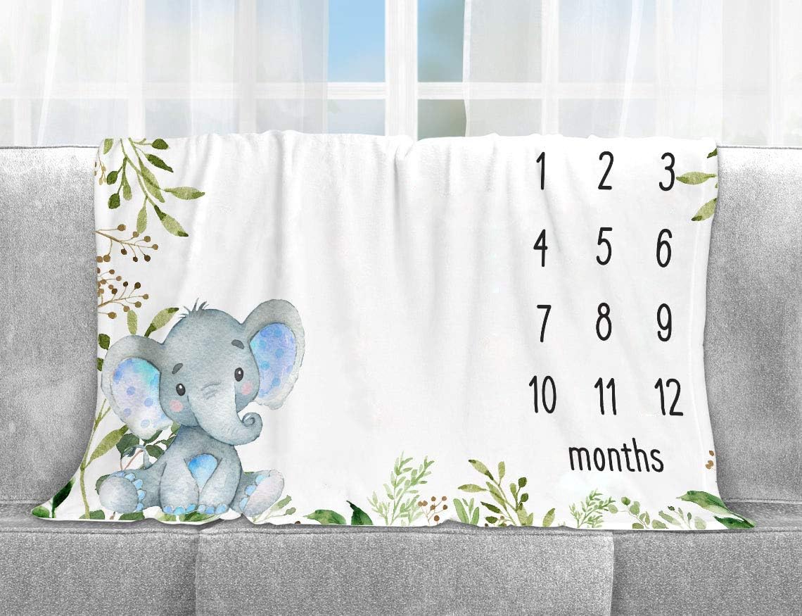Yuzioey Manta mensual de hitos para bebé, elefante, manta de fotos de bebé de elefante safari, regalo para nuevas mamás, baby shower, Watch Me Grow