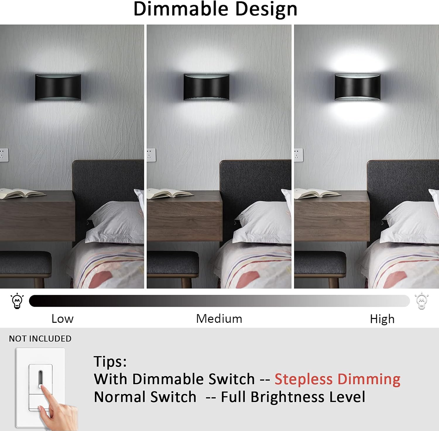 LIGHTESS Juego de 2 apliques de pared interiores regulables para interiores, luces LED de aluminio para pared, color negro, modernos apliques de