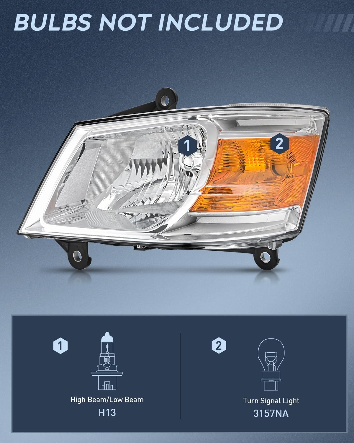 Nilight Conjunto de faros delanteros para Dodge Grand Caravan 2008, 2009, 2010, repuesto para faros delanteros cromados, reflector ámbar, lado del