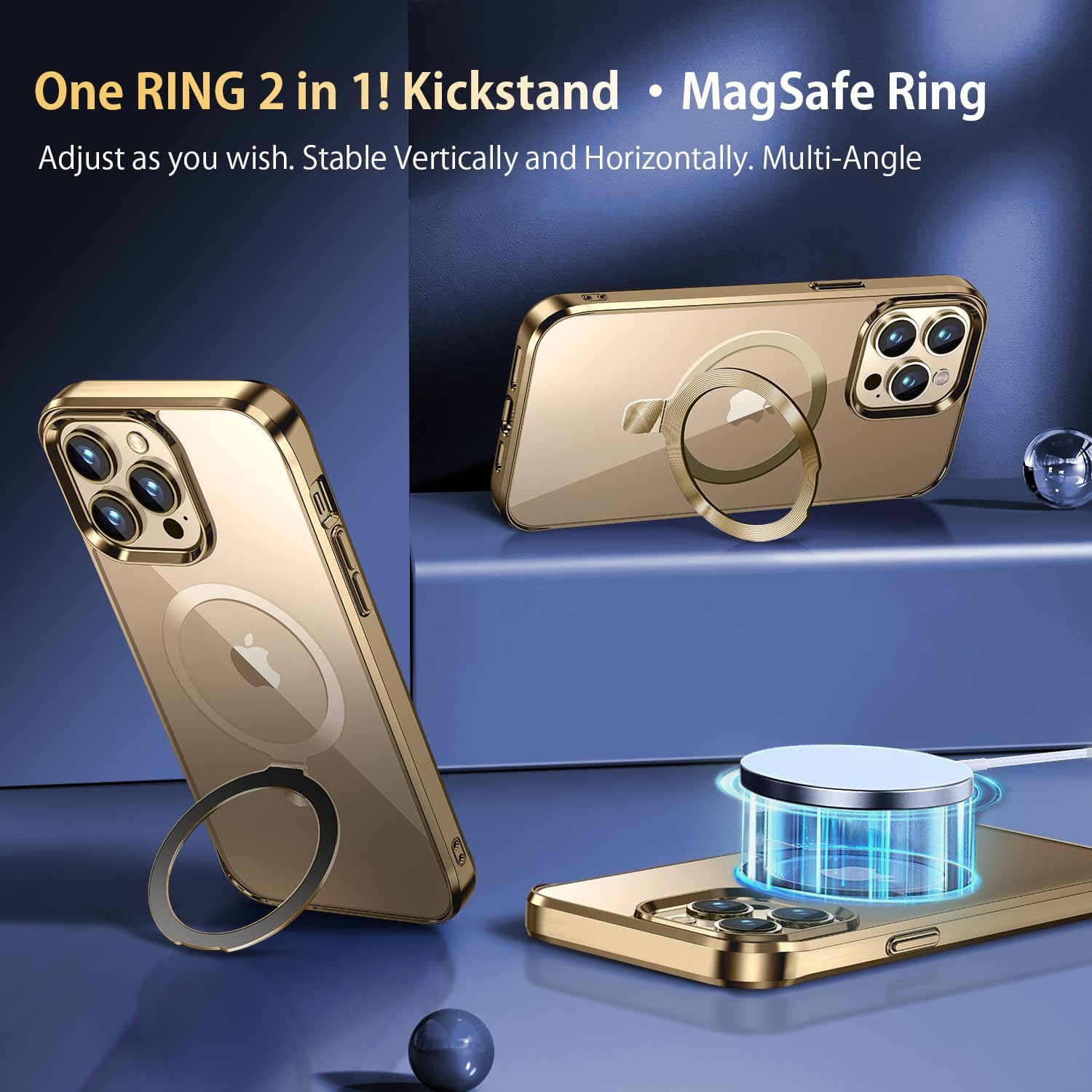 Anillo de CD compatible con soporte invisible Magsafe Funda magnética para iPhone 15 Pro Max, parachoques galvanizado no amarillento Luce como