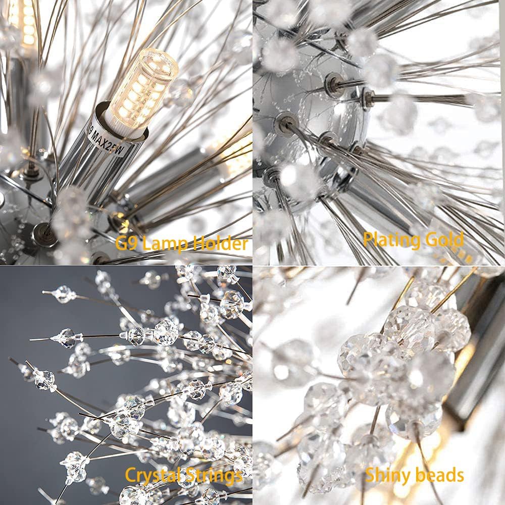Candelabro cromado de cristal, fuegos artificiales, moderno, Sputnik, diente de león, lámpara colgante de techo para comedor, sala de estar,