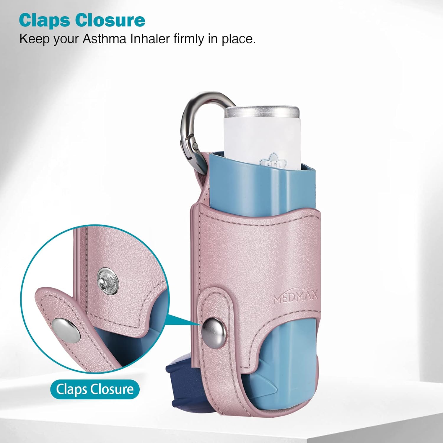 Soporte para inhalador de asma de piel sintética protectora de viaje, práctica funda de transporte ligera con clip de mosquetón, inhalador no