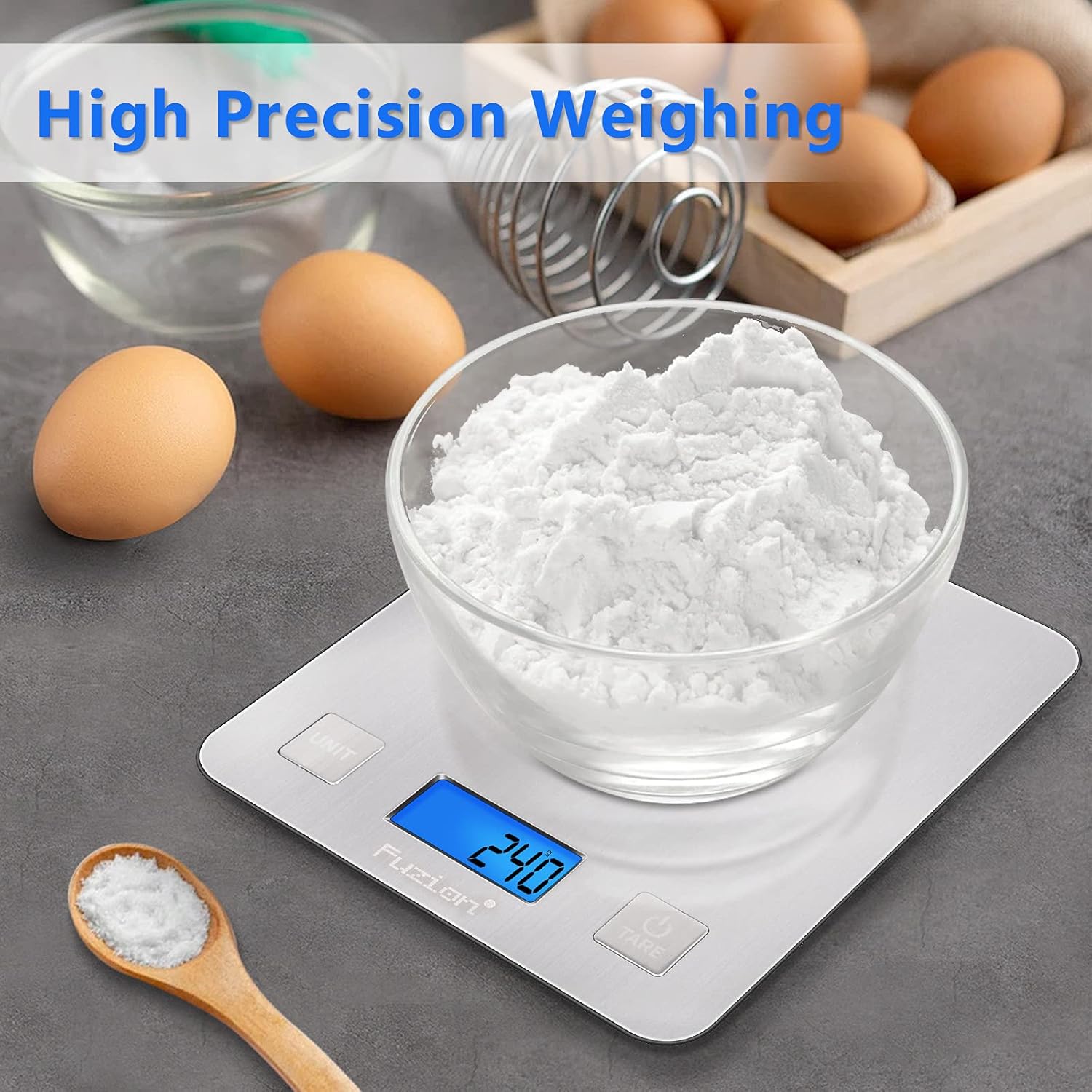 Fuzion Báscula digital de cocina, 5000 g11 lb x 0.1 oz, báscula digital de peso gramos y onzas para pérdida de peso, cocinar y hornear, 5 unidades