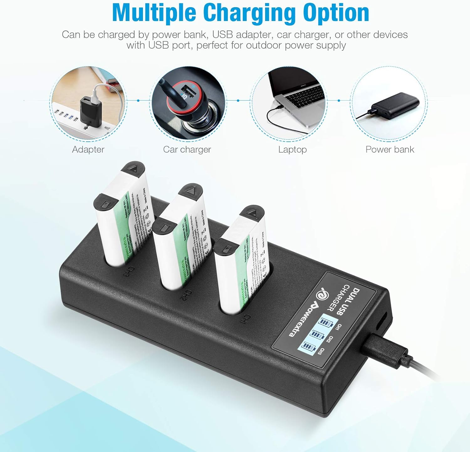 Powerextra Batería NP-BX1 3 y cargador USB de 3 canales para Sony NP-BX1 y Sony Cyber-Shot DSC-RX100, DSC-RX100 II, DSC-RX100M II, DSC-RX100 III,
