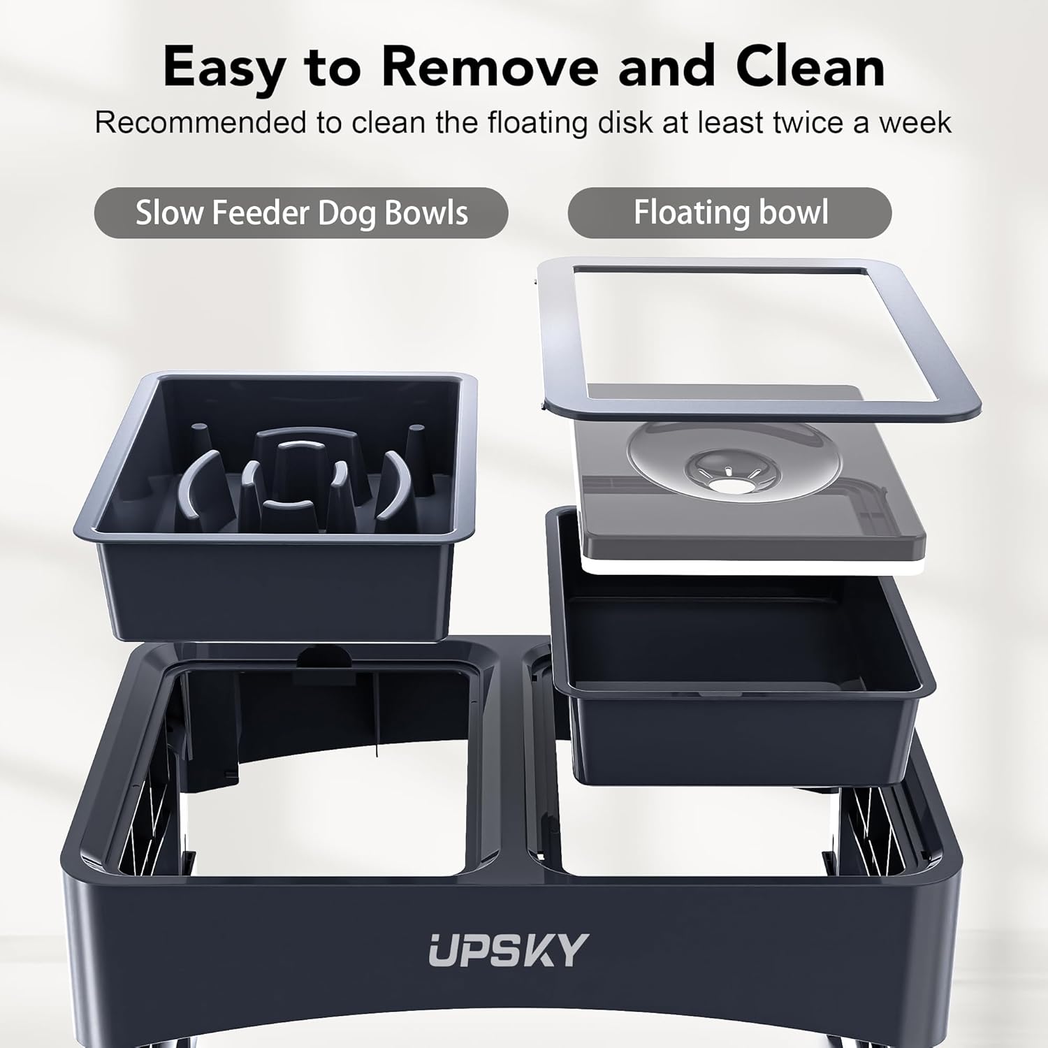 UPSKY Cuencos elevados 2 en 1 para perros, comedero lento, 4 alturas ajustables, soporte elevado para perros, dispensador de tazón de agua para