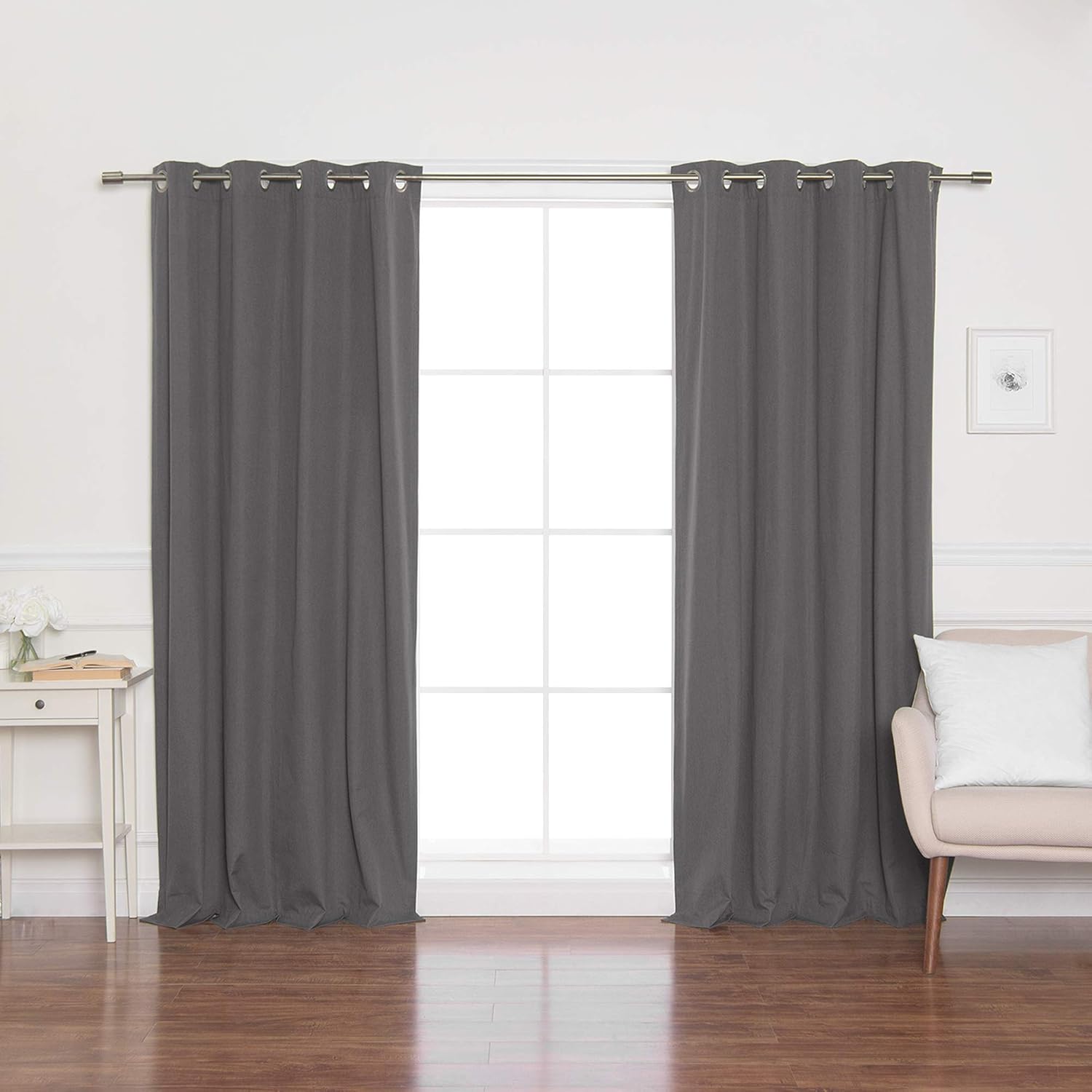 Best Home Fashion ZeroLight – Cortinas opacas térmicas con ojales texturizados, 100 % de lino, color gris oscuro, 52 pulgadas de ancho x 63 pulgadas