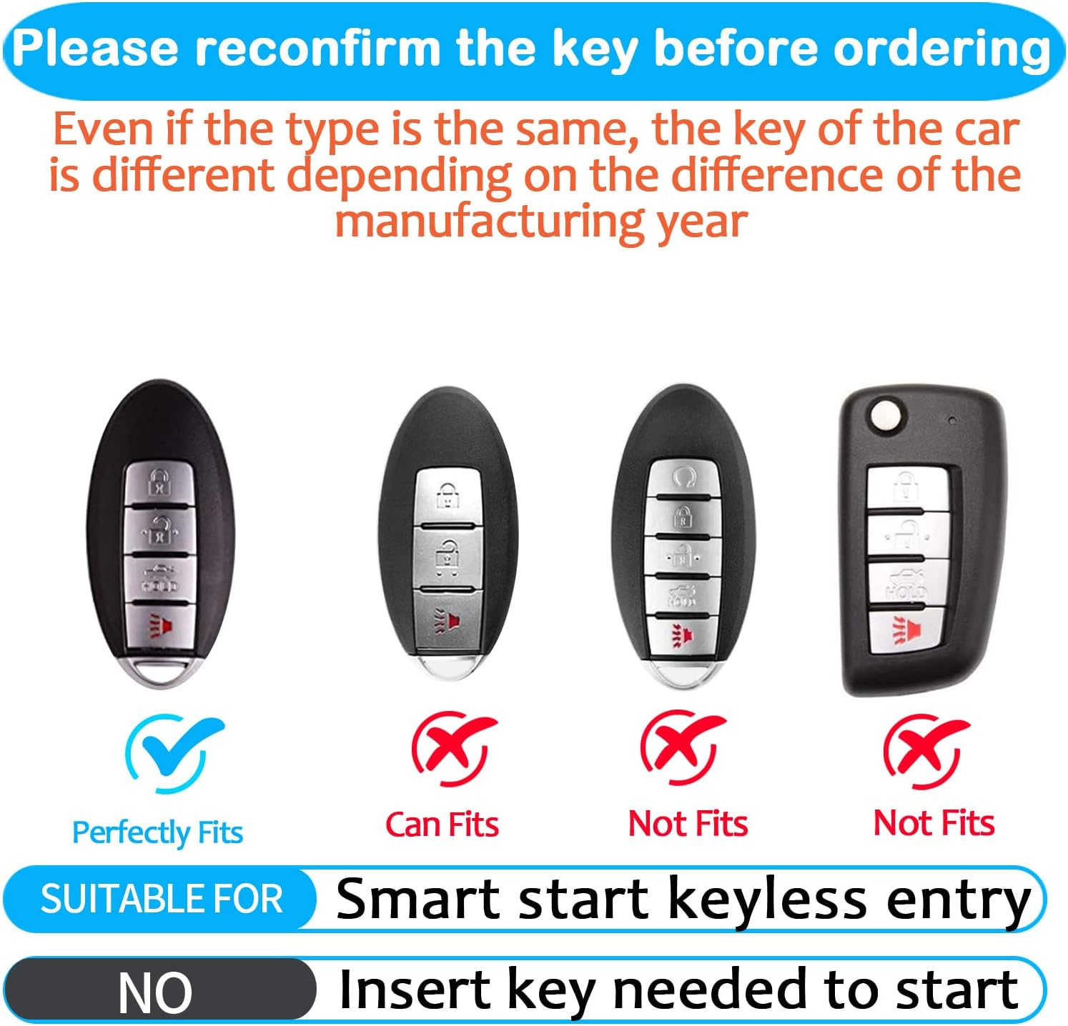 Bqepe Funda de llavero para llave de Nissan para Altima Maxima Rogue Armada Pathfinder Smart Key Shell Case (azul, 4 botones)