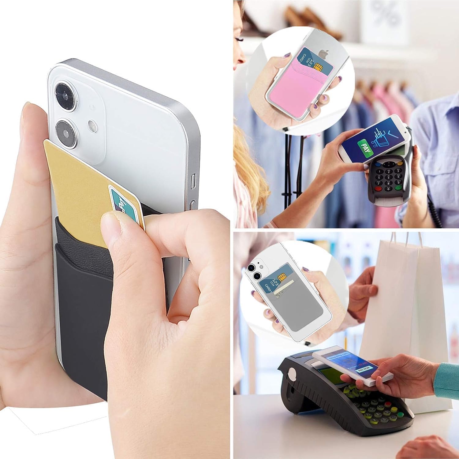 SS Tarjetero para funda de teléfono, cartera de teléfono adhesivo de silicona para teléfono celular, adecuado para iPhone, Samsung Galaxy y