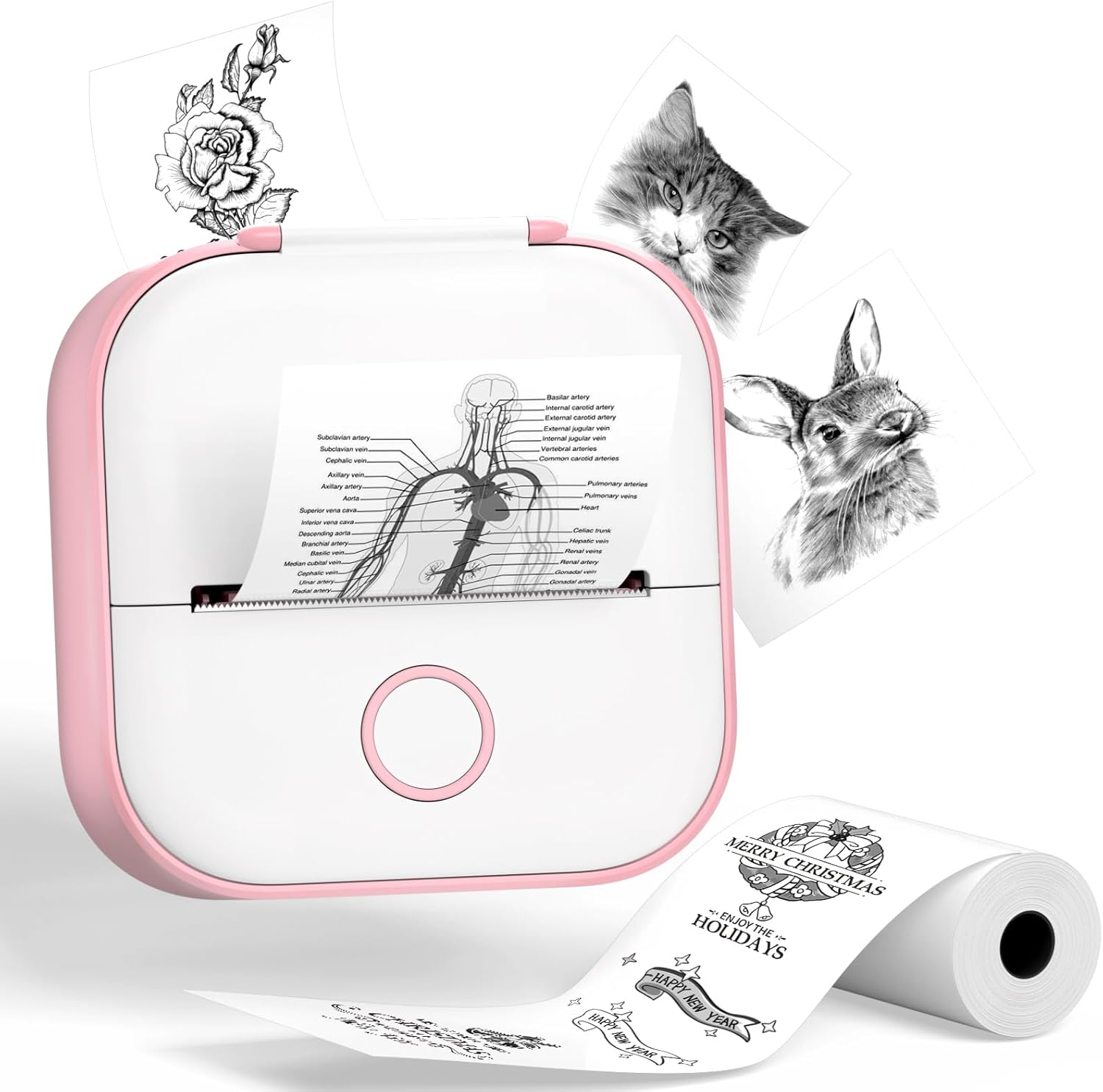 Phomemo Impresora de calcomanías, mini impresora sin tinta, impresora térmica Bluetooth de bolsillo para notas de estudio, calcomanías, fotos,