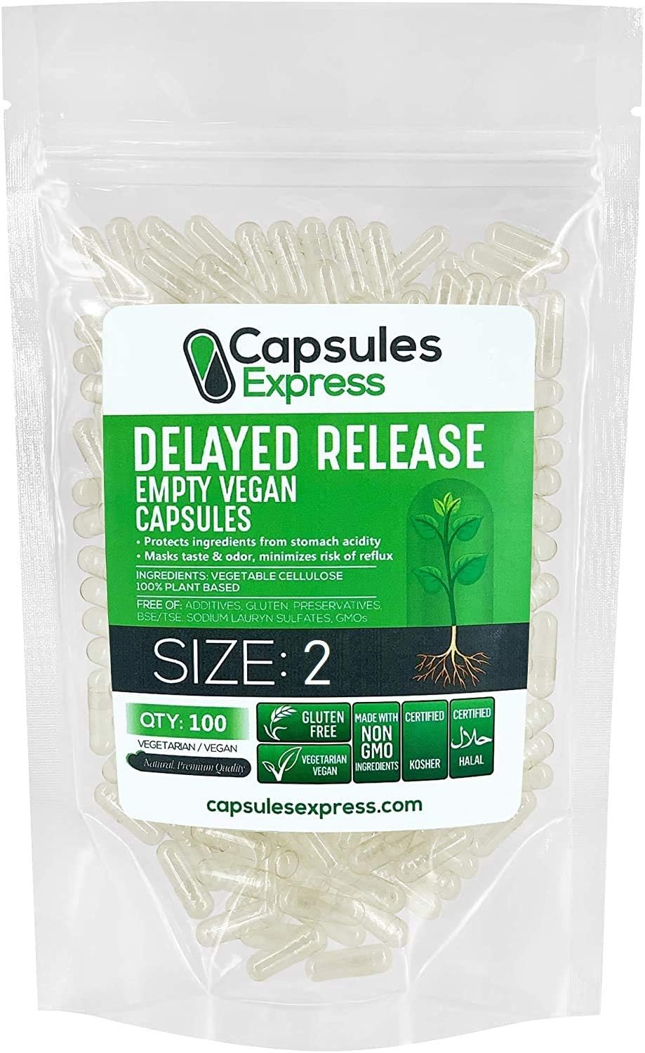 XPRS Nutra Cápsulas vacías de tamaño de liberación retardada 2  100 cápsulas veganas vacías transparentes  Cápsulas de píldoras vacías vegetarianas