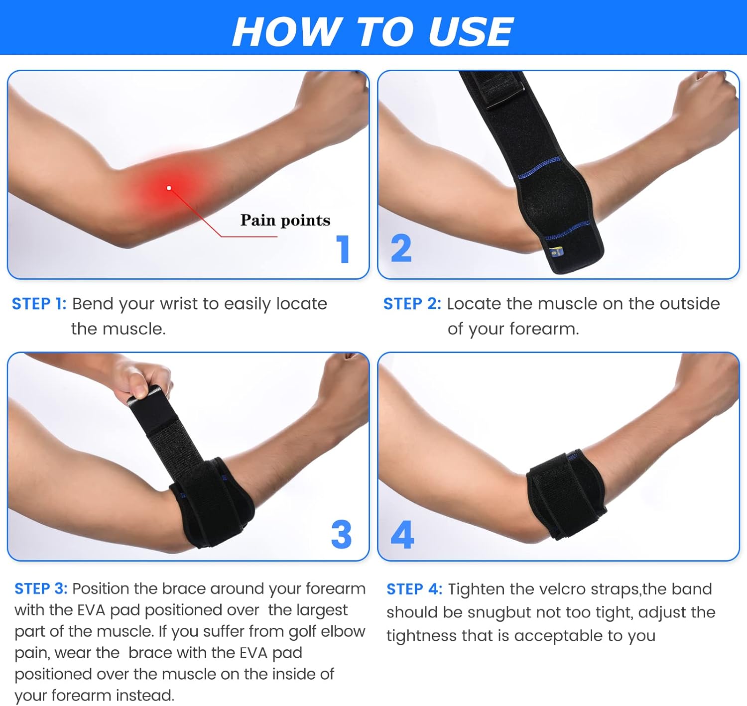 ABYON Paquete de 2 coderas para tendinitis y codo de tenista, coderas de tenis para hombres y mujeres, correa de alivio del dolor en el antebrazo,