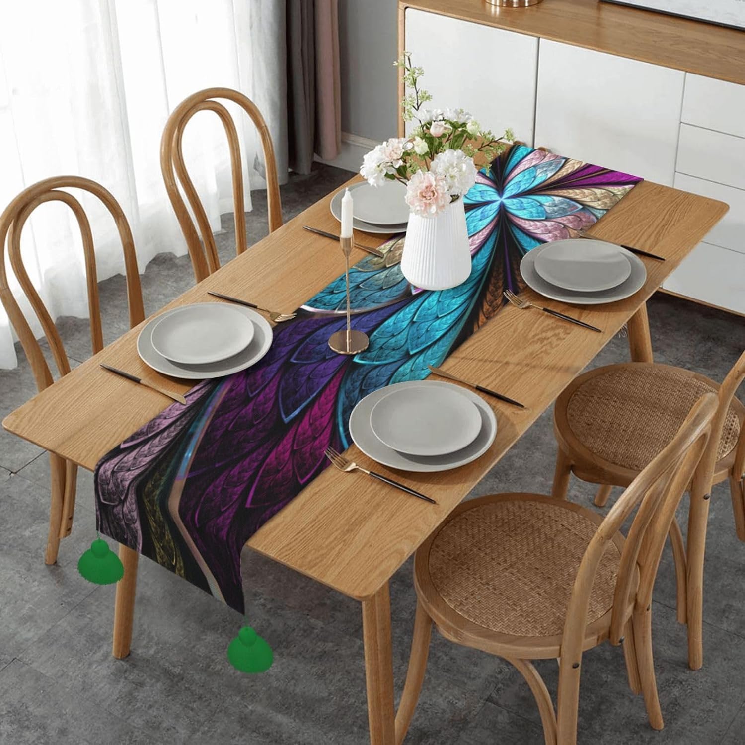 Camino de mesa de Navidad con diseño de mariposas y arco iris, decoración de mesa de comedor, decoración de Navidad para interiores, decoración del