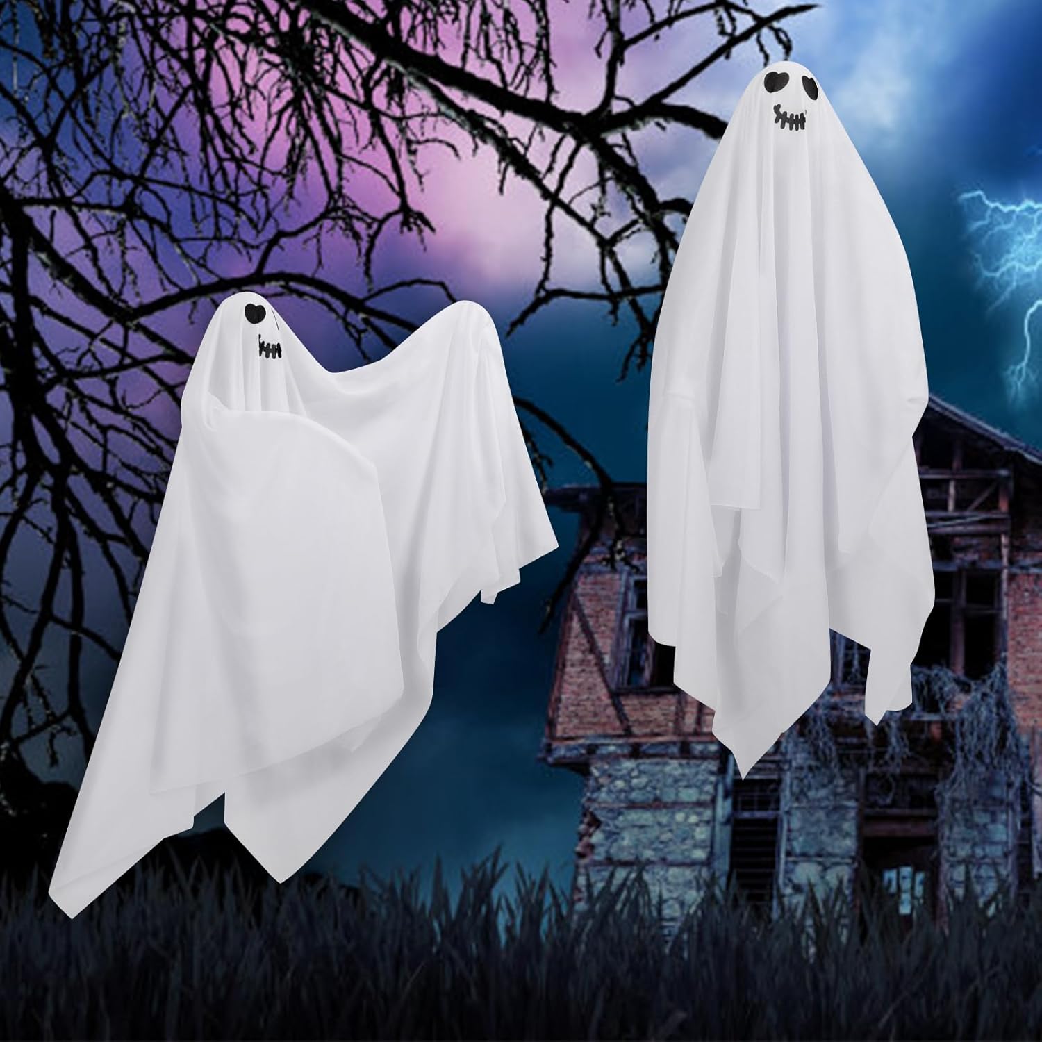 Fantasma colgante de Halloween para decoración al aire libre, paquete de 4 lindos fantasmas voladores de 27.5 pulgadas, decoración de Halloween al
