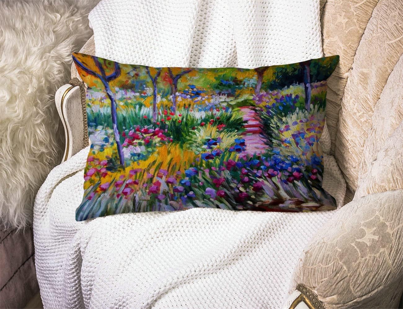 Monet Painting – Funda de cojín decorativa de lino y algodón para sofá, cama, 12 x 20 pulgadas