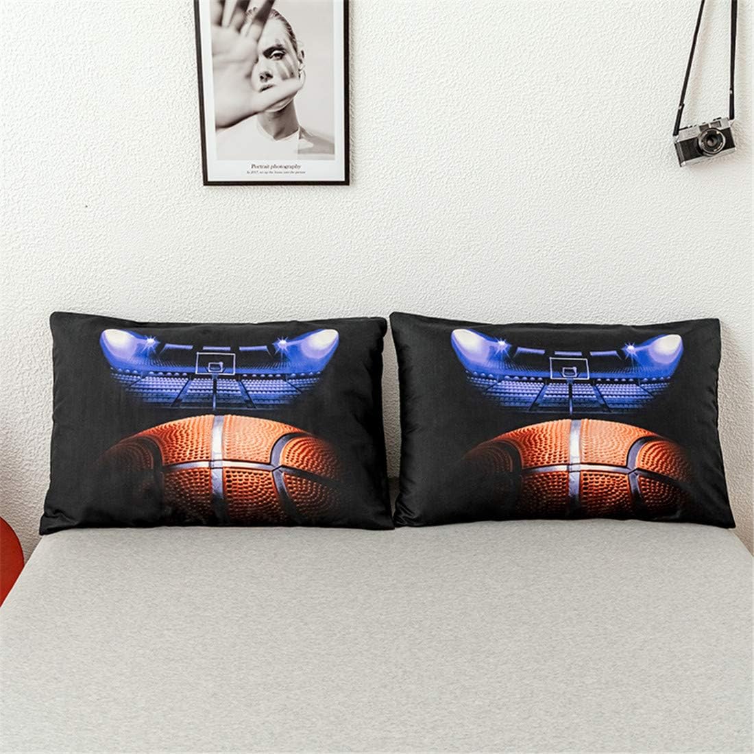 Juego de ropa de cama deportiva 3D de baloncesto para adolescentes y niños, juegos de funda de edredón con fundas de almohada, tamaño individual XL,