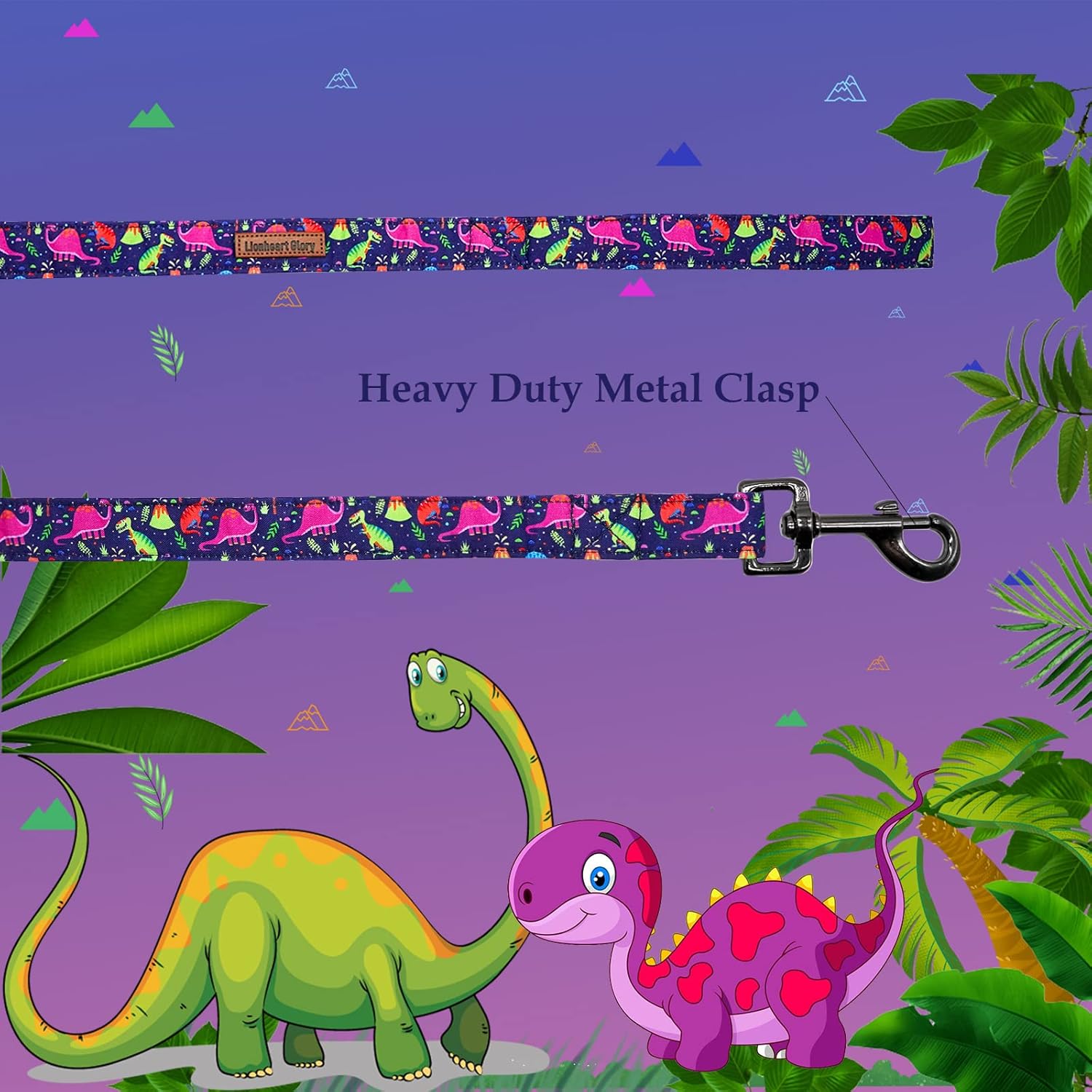 Lionheart glory Correa fuerte para perro, correas azules para perros con cómodo mango suave, correas de dinosaurio para perros pequeños, medianos y