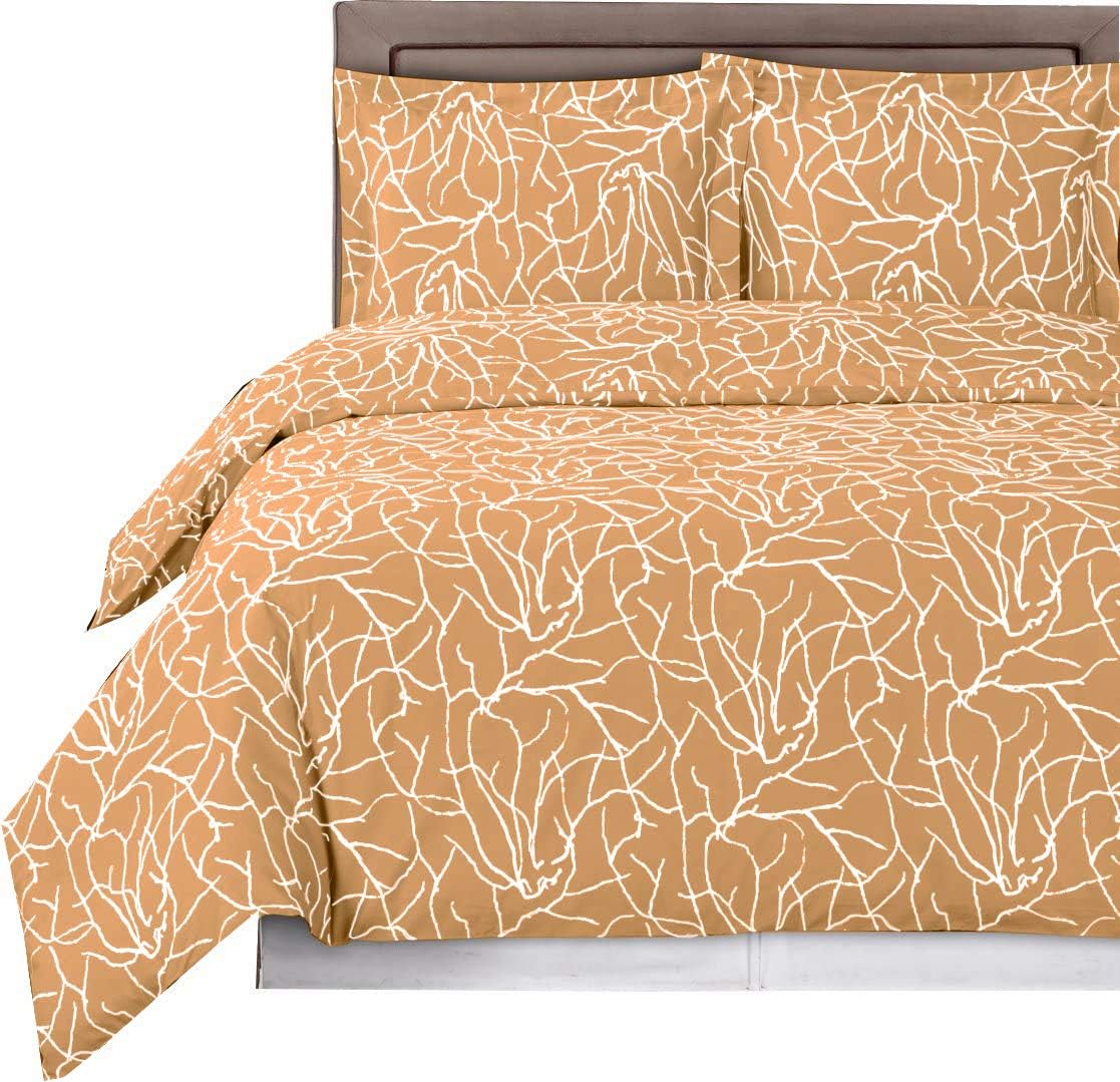 Royal Hotel Bedding Juego de funda de edredón Ema de 3 piezas, color beige y blanco, 100% algodón, 300 hilos