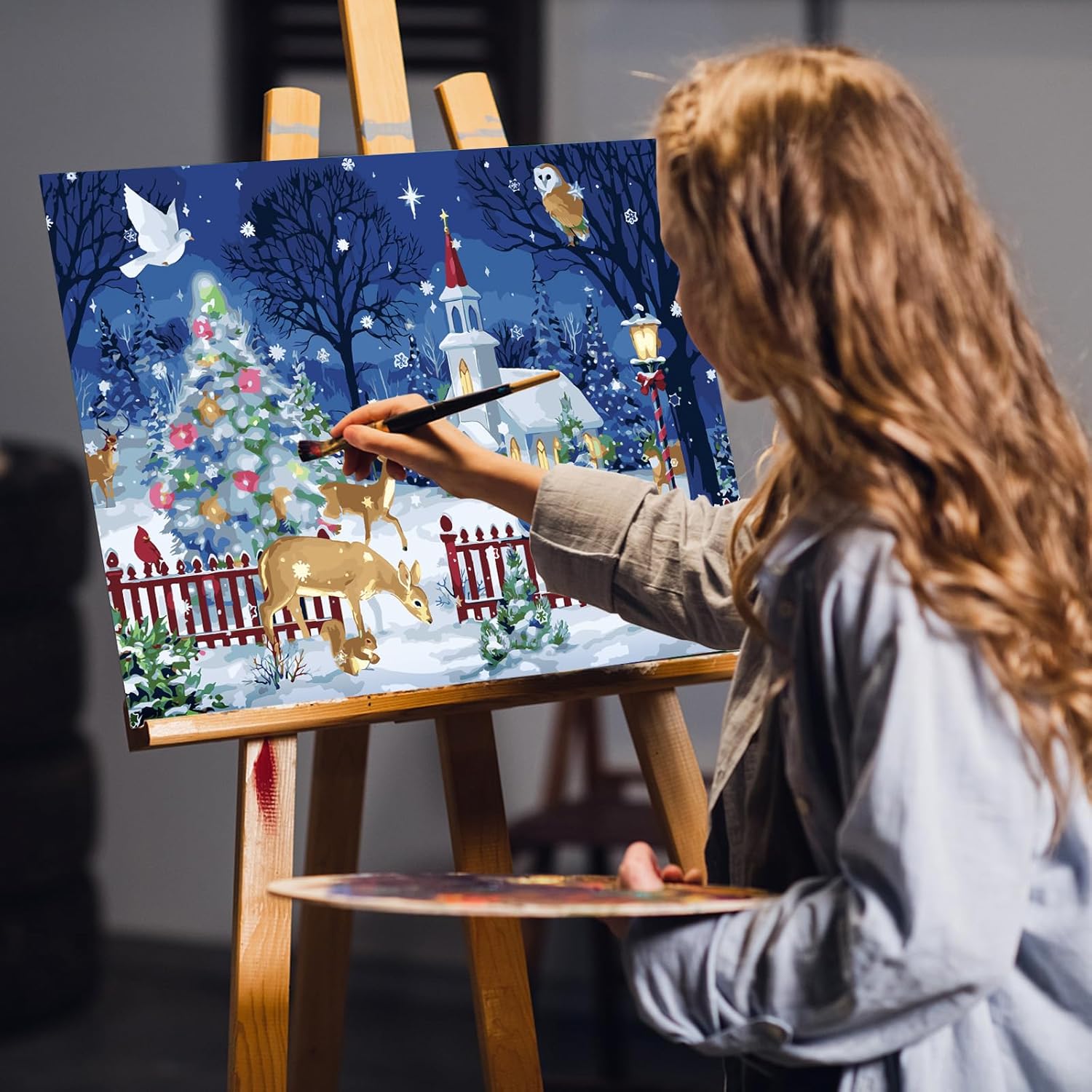 MOGTAA Pintura por números para adultos, pintura de invierno por números para niños principiantes, pintura de bricolaje por números sobre lienzo,