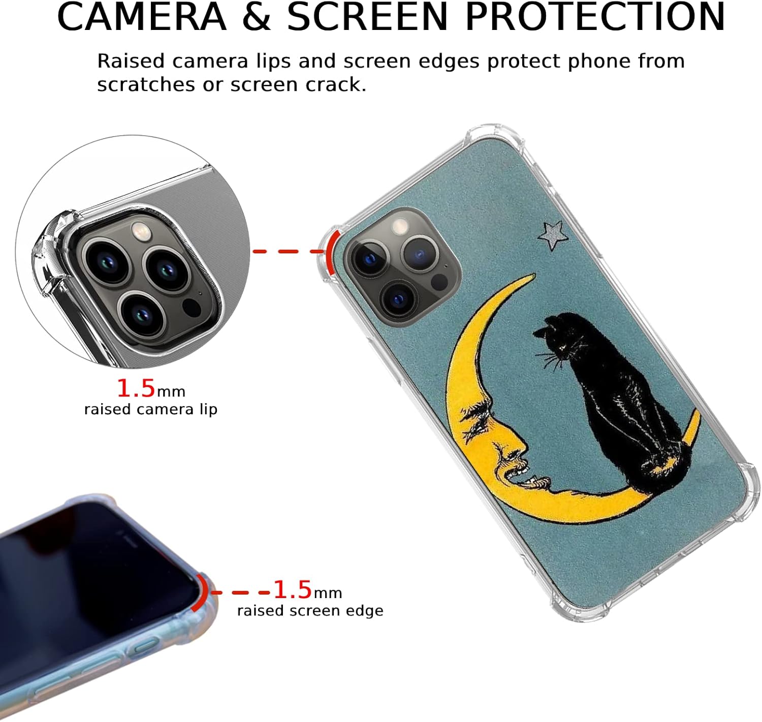 Funda vintage de luna y gato negro compatible con iPhone 15 Pro Max, funda hippie trippy gato y luna para iPhone 15 Pro Max para adolescentes,